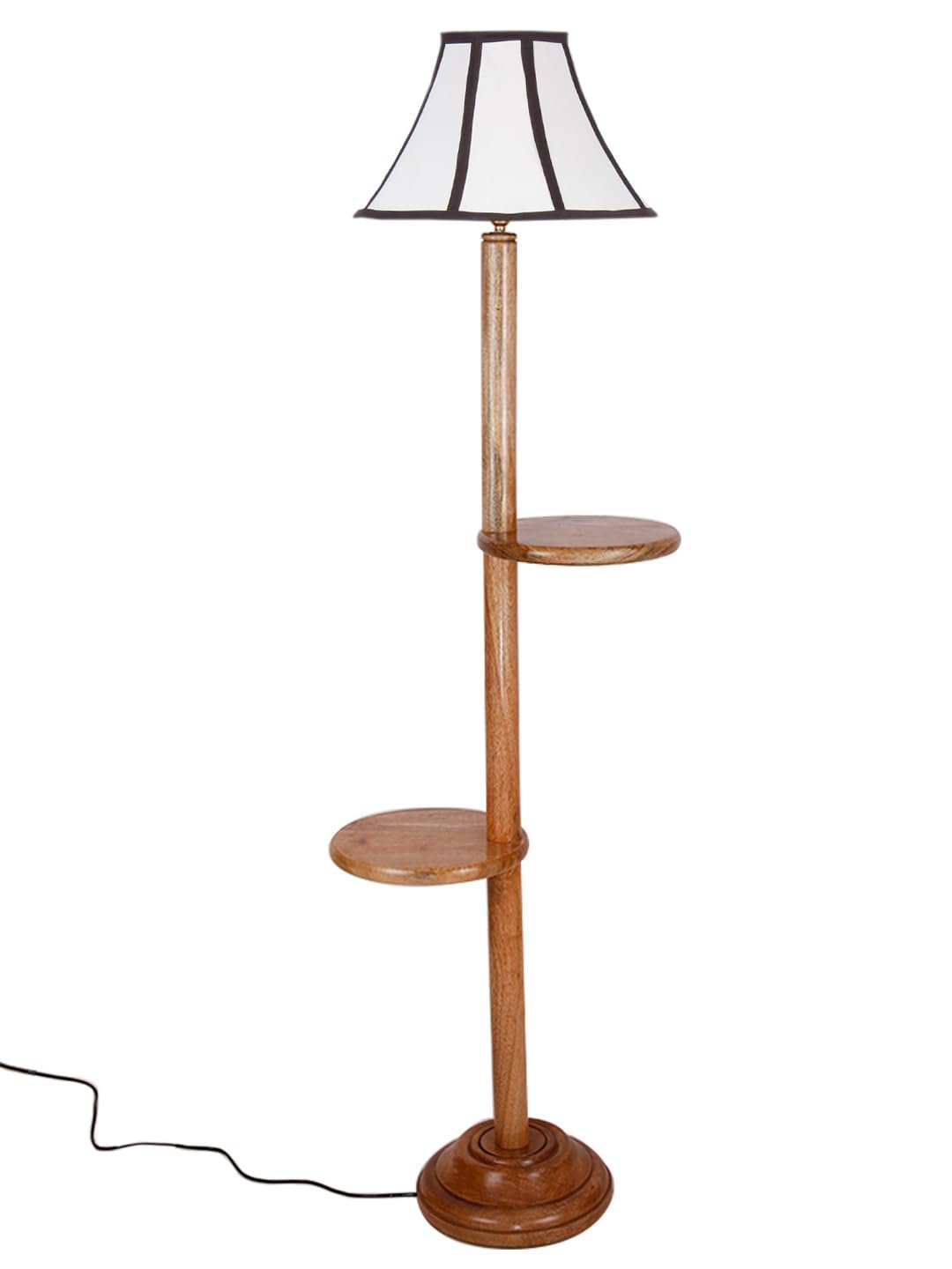 Multiclored Cotton Wooden Floor Shelf Lamp -39-(12x54.8inches) -