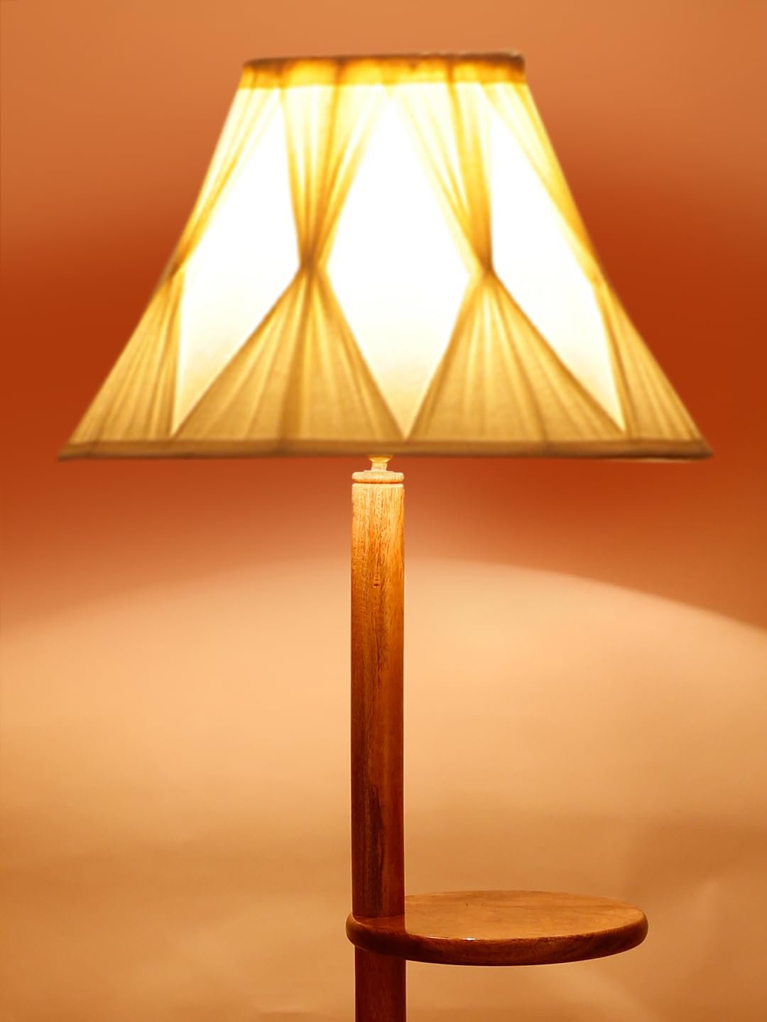 Vintage Cotton Curtain Pleated Shade Wood Floor Shelf Lamp -40(12x54.8inches)-