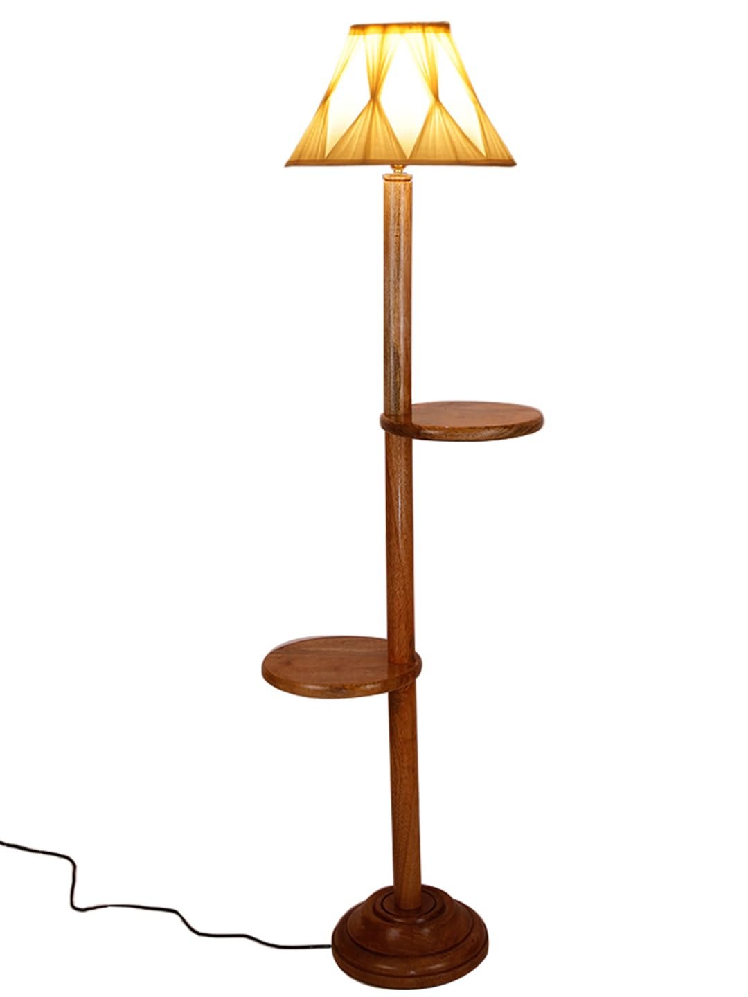 Vintage Cotton Curtain Pleated Shade Wood Floor Shelf Lamp -40(12x54.8inches)-