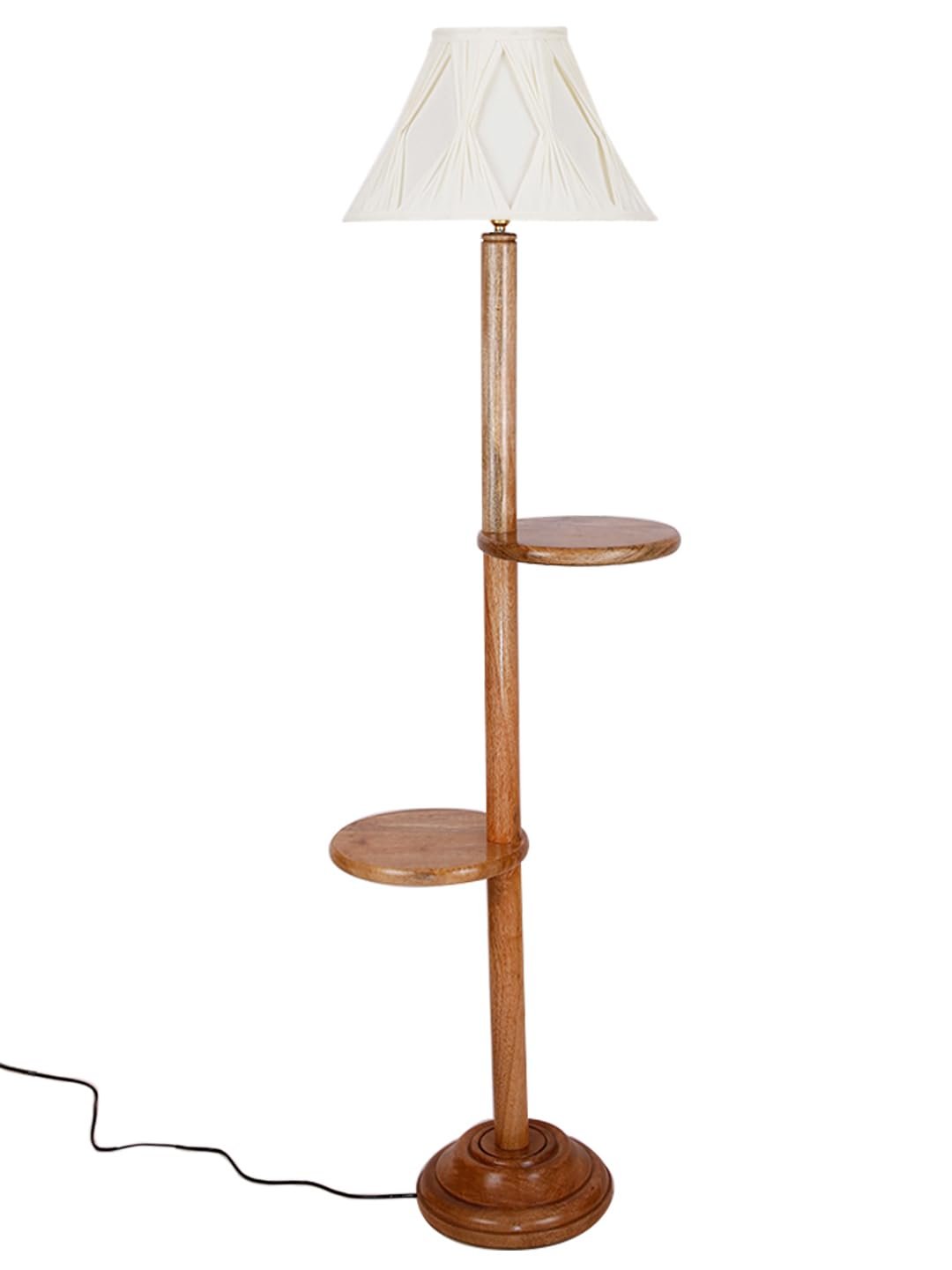 Vintage Cotton Curtain Pleated Shade Wood Floor Shelf Lamp -40(12x54.8inches)-