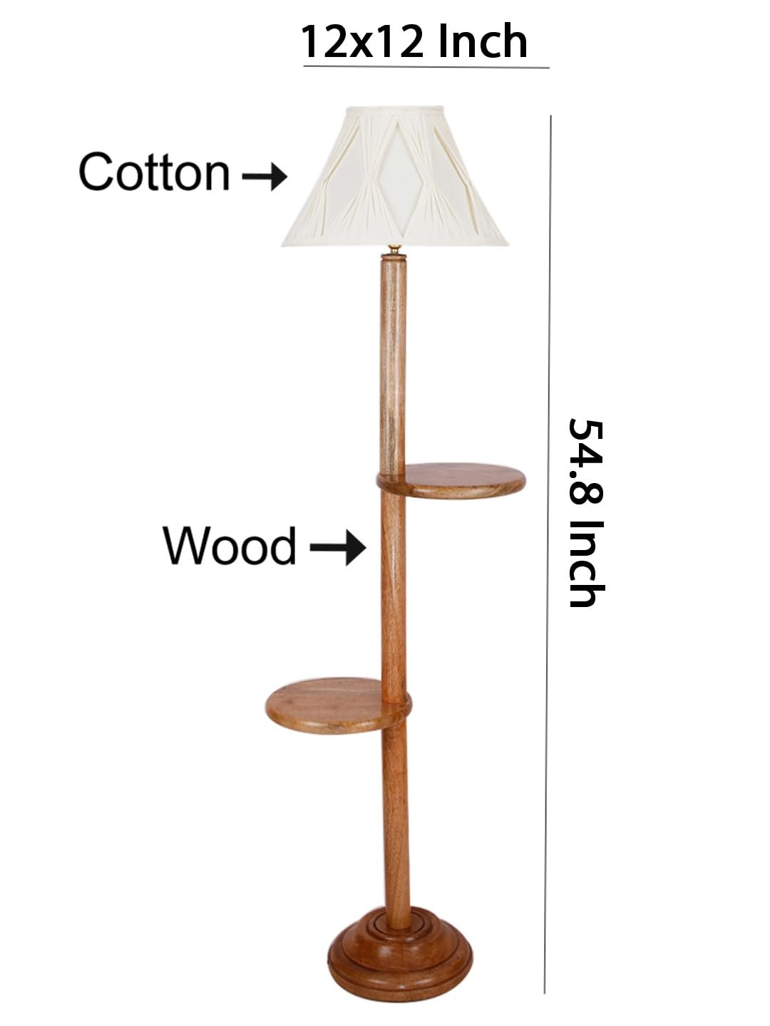 Vintage Cotton Curtain Pleated Shade Wood Floor Shelf Lamp -40(12x54.8inches)-