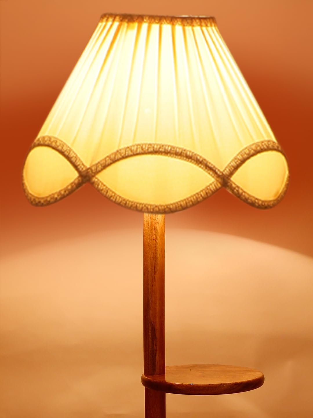Vintage Cotton Shade Wood Floor Shelf Lamp -41-(12x54.8inches)-