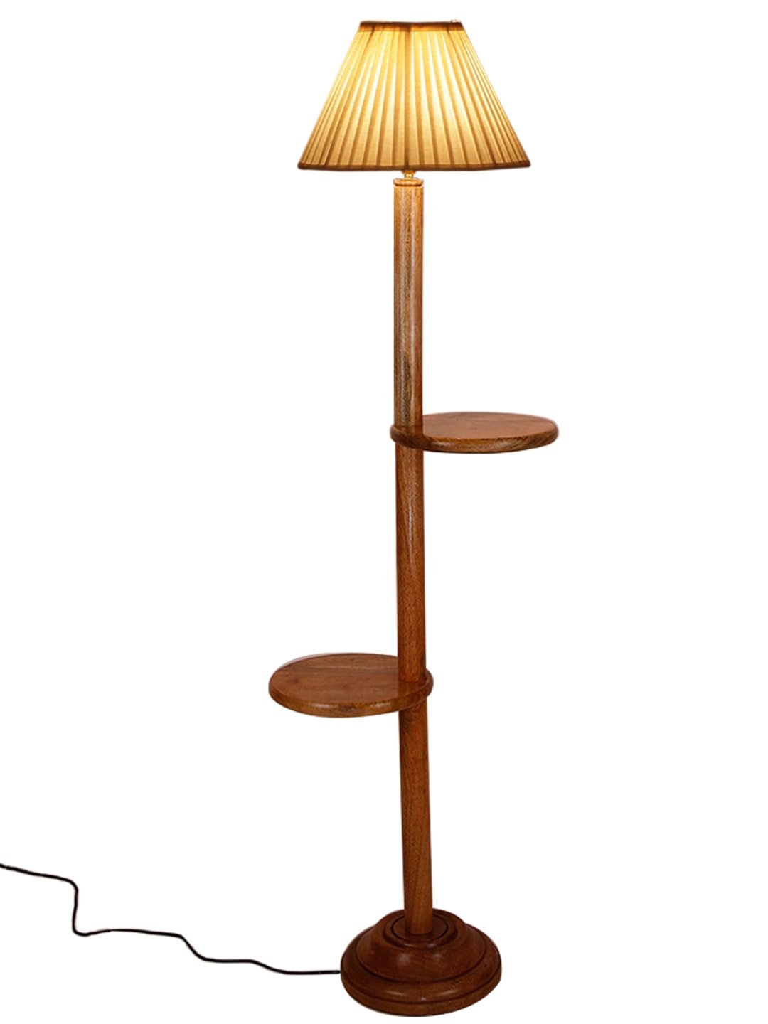 Cotton Straight Pleated Wooden Floor Shelf Lamp -42-(12x54.8inches)-