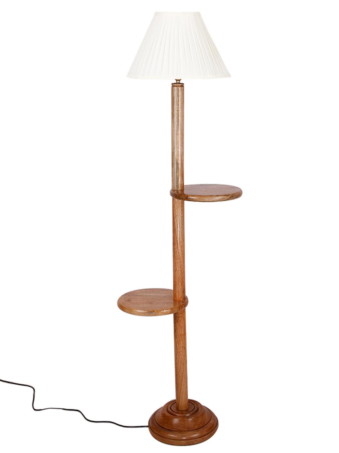Cotton Straight Pleated Wooden Floor Shelf Lamp -42-(12x54.8inches)-