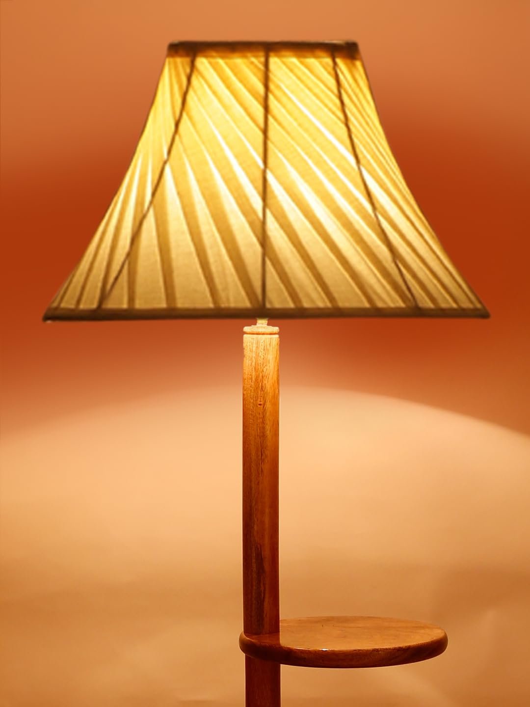 Cross Pleated Cotton Wooden Floor Shelf Lamp -43-(12x54.8inches)-