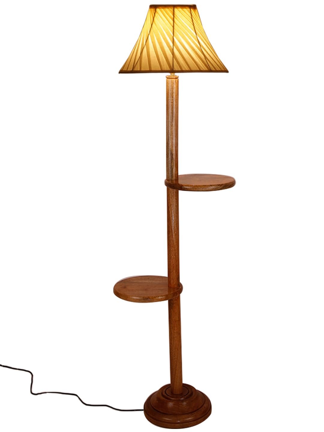 Cross Pleated Cotton Wooden Floor Shelf Lamp -43-(12x54.8inches)-