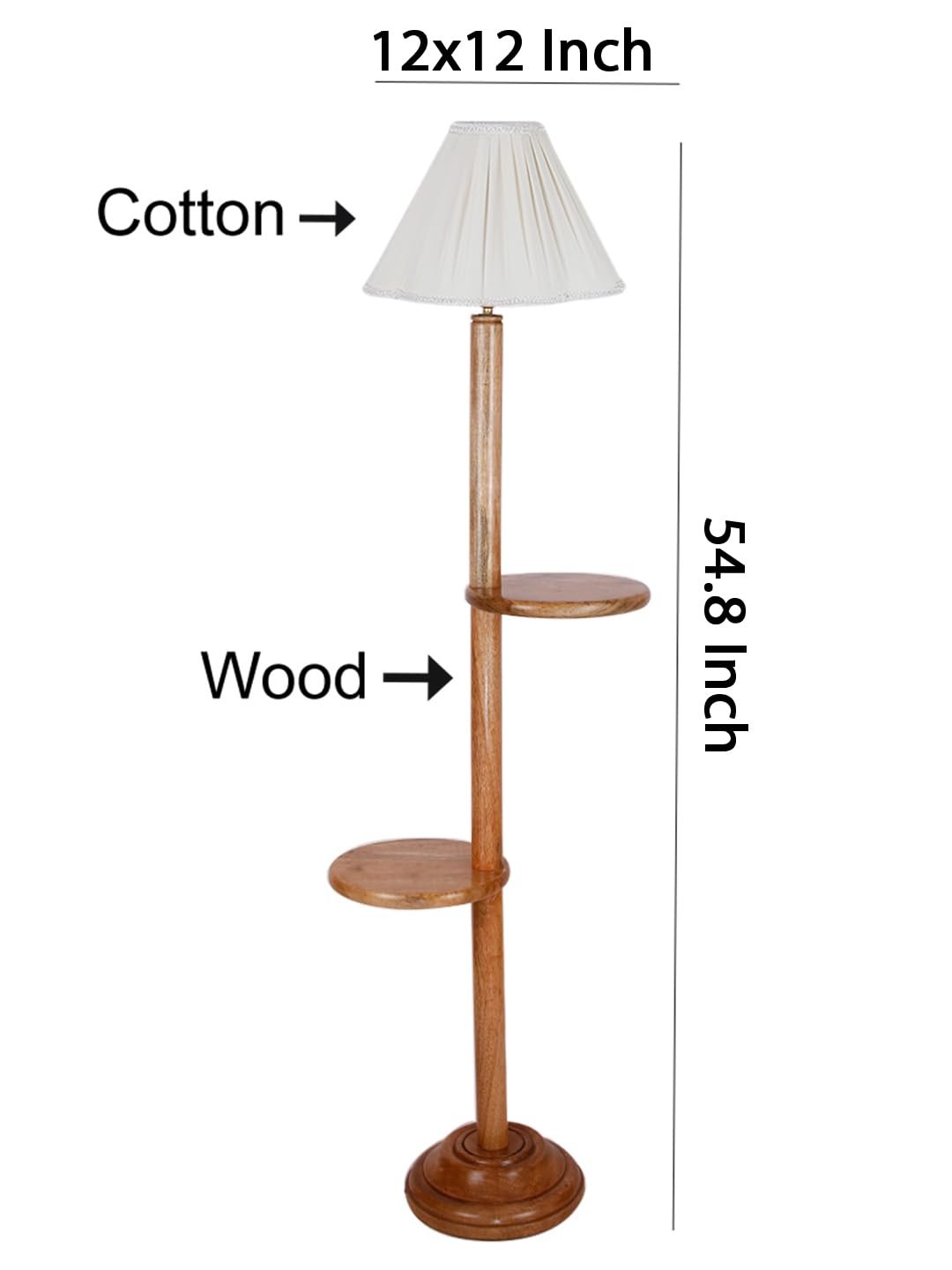 Vintage Cotton Shade Wood Floor Shelf Lamp -44-(12x53.75inches-