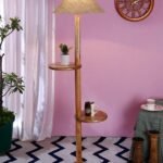 Beige Jute Coolie Floor Shelf Lamp -45-(13×53.75 Inches)-