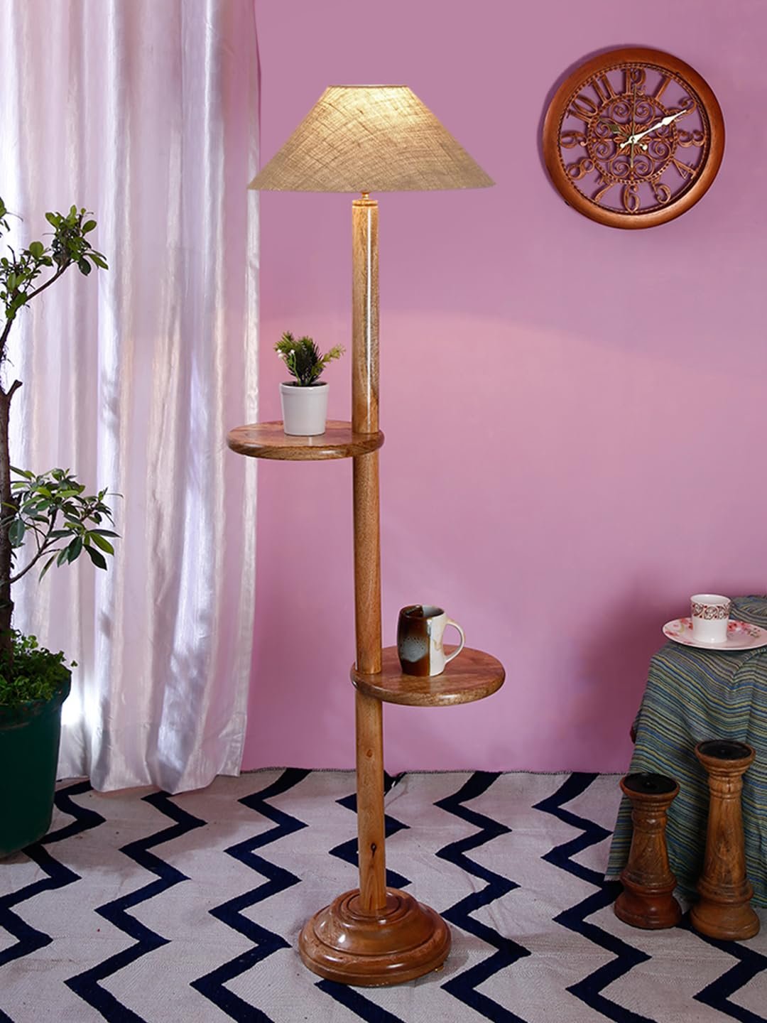 Beige Jute Coolie Floor Shelf Lamp -45-(13x53.75 Inches)-