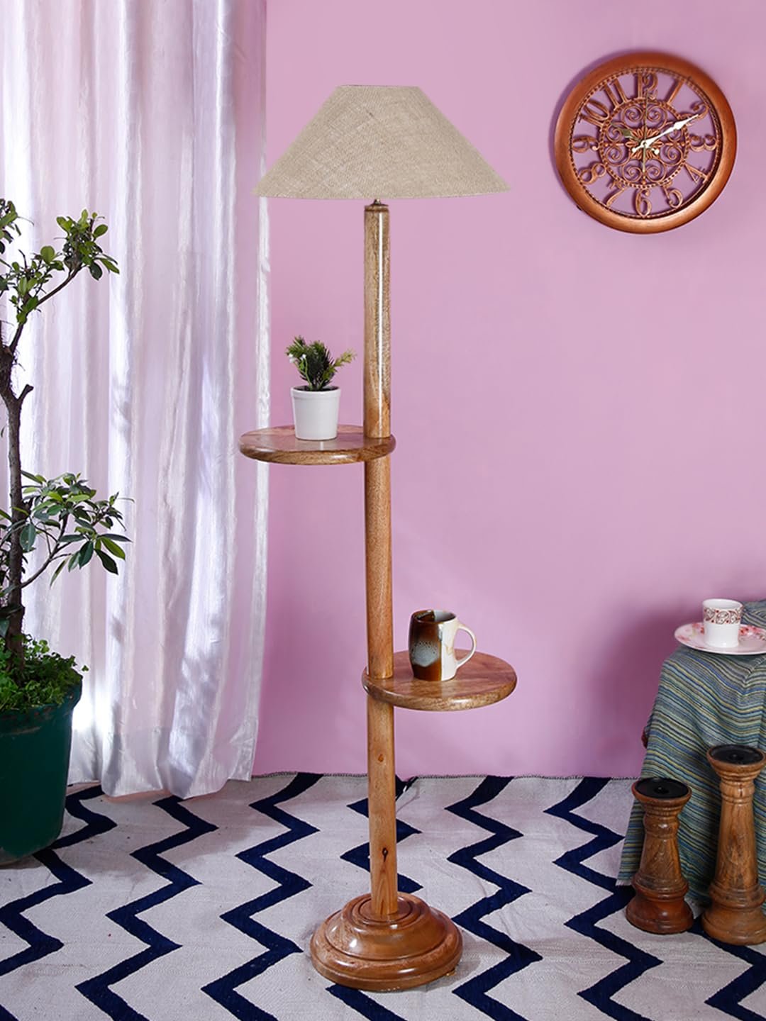Beige Jute Coolie Floor Shelf Lamp -45-(13x53.75 Inches)-