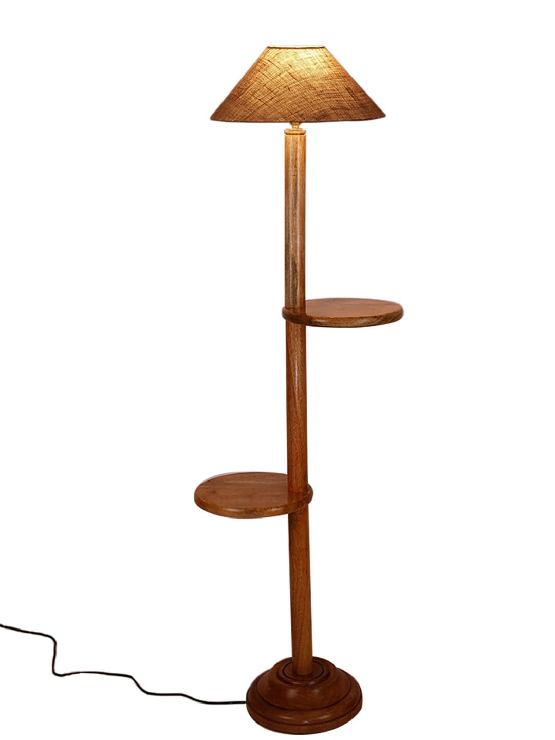 Beige Jute Coolie Floor Shelf Lamp -45-(13x53.75 Inches)-