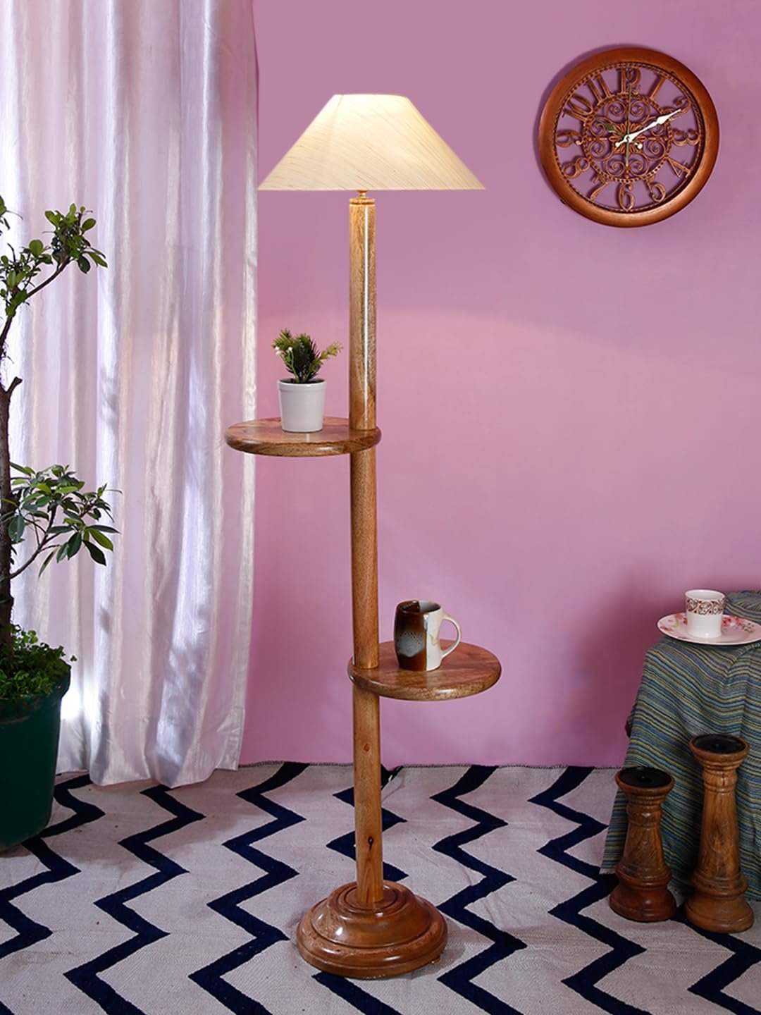 Off-White Cotton Coolie Floor Shelf Lamp -46(13x53.75inches)-