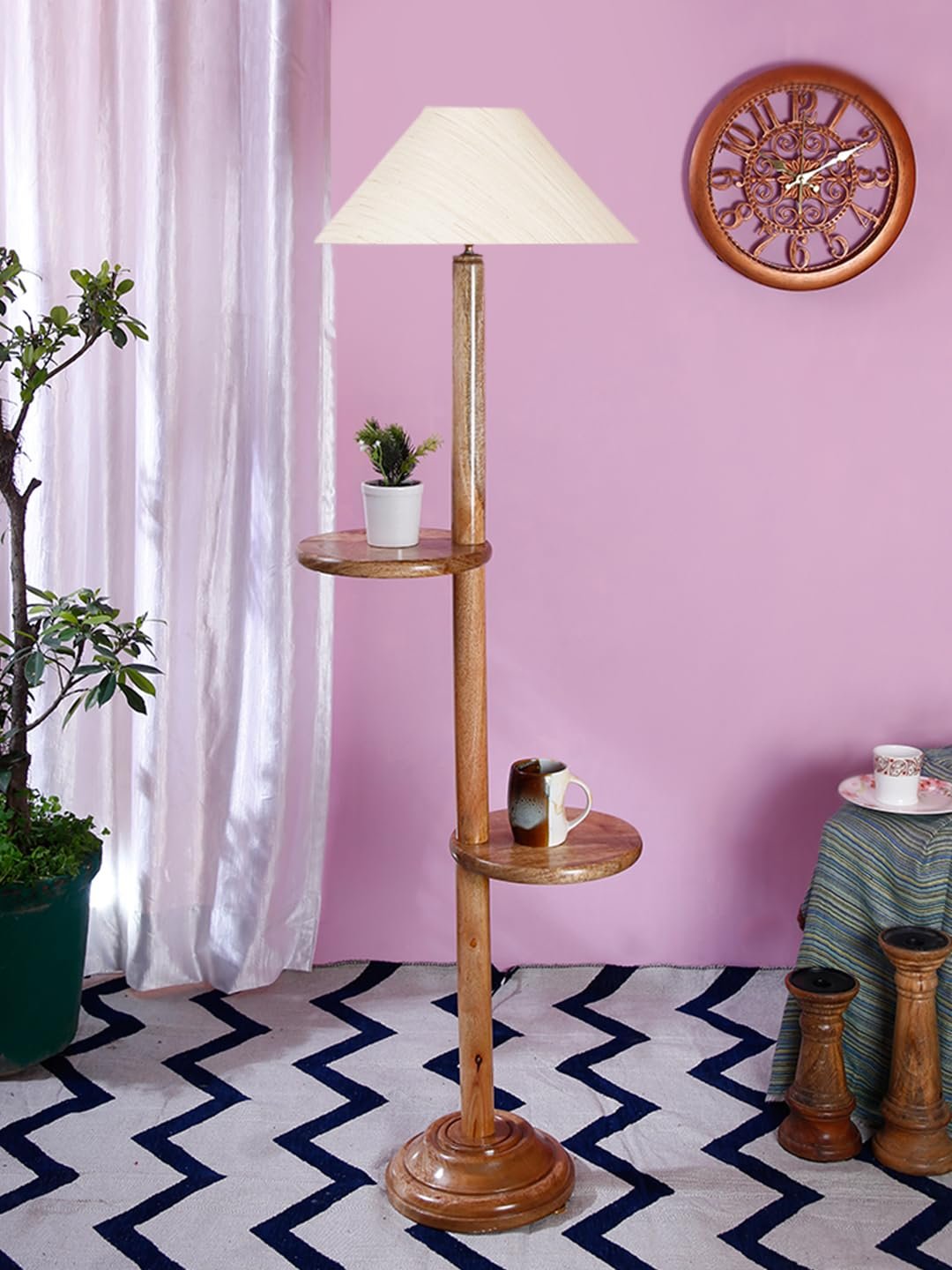 Off-White Cotton Coolie Floor Shelf Lamp -46(13x53.75inches)-
