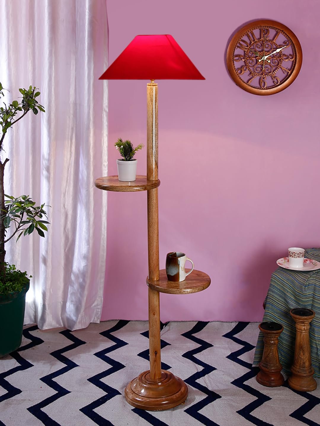 Red Cotton Coolie Floor Shelf Lamp -47 (13x53.75 inches)-