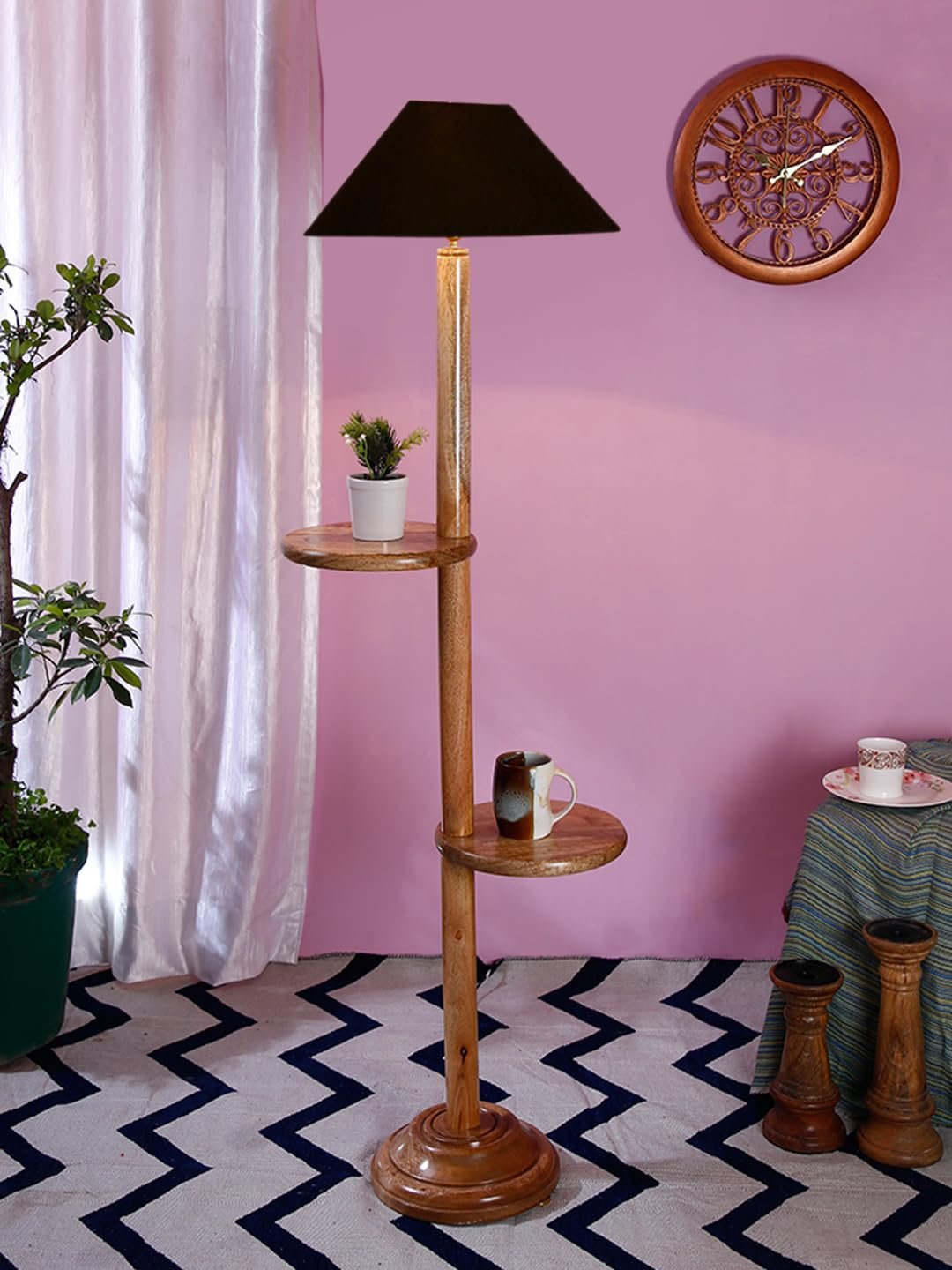 Black Cotton Coolie Floor Shelf Lamp -48(13x53.75 inches)-