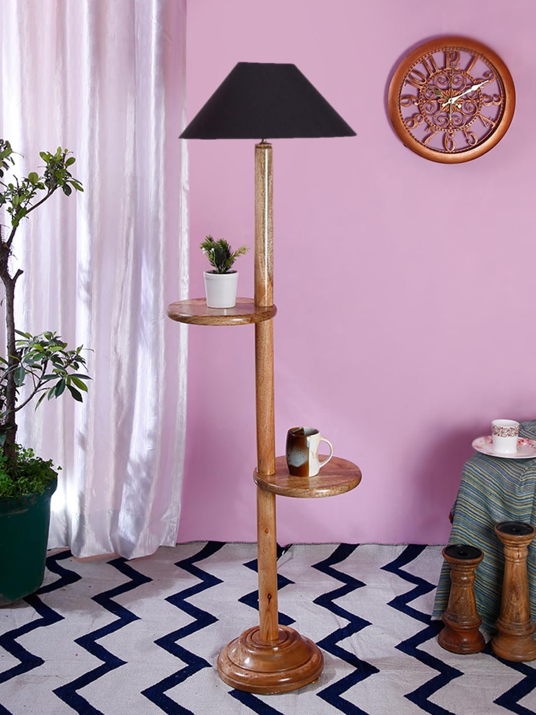 Black Cotton Coolie Floor Shelf Lamp -48(13x53.75 inches)-