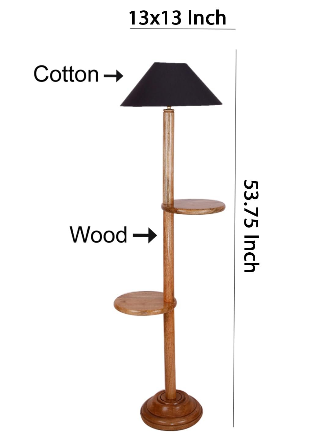 Black Cotton Coolie Floor Shelf Lamp -48(13x53.75 inches)-