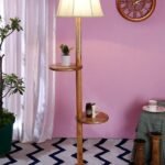 Soft Back Cotton Off-White Wooden Floor Shelf Lamp -53(12×56 Inches)-