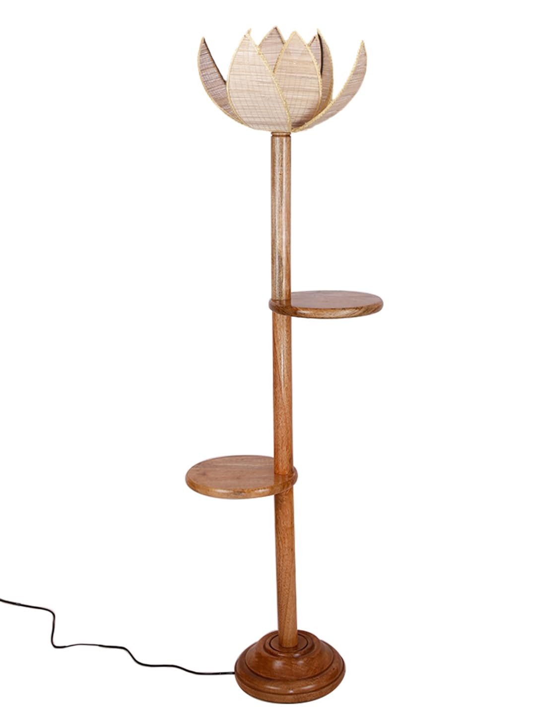 Beige Bamboo Lotus Wooden Floor Shelf lamp -54(12x56 Inches)-