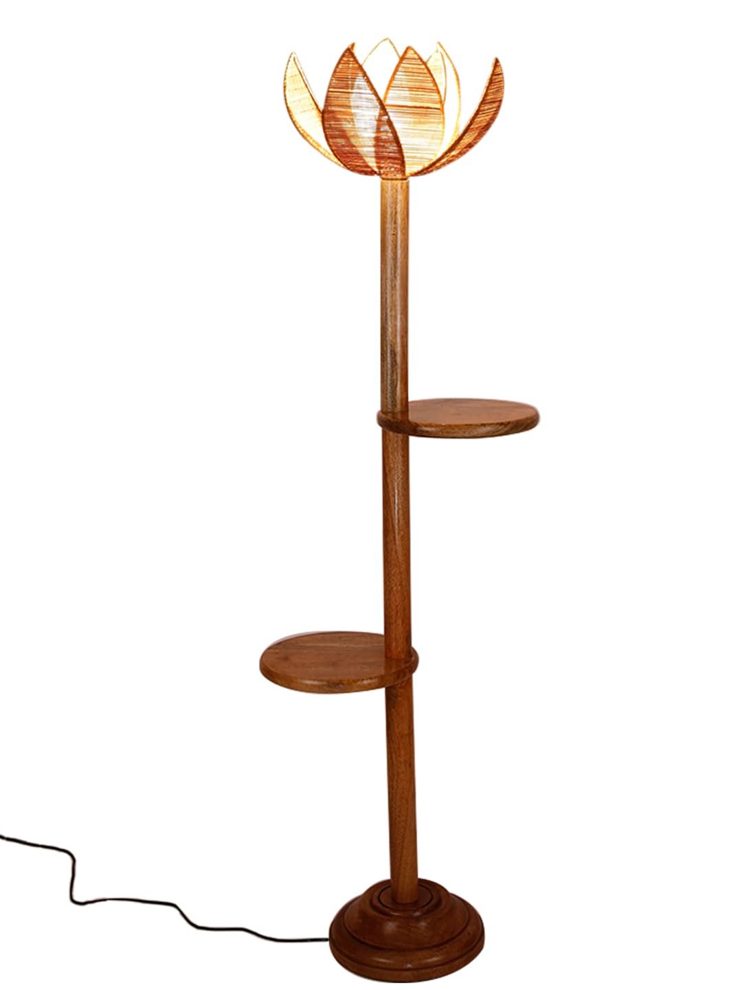 Beige Bamboo Lotus Wooden Floor Shelf lamp -54(12x56 Inches)-