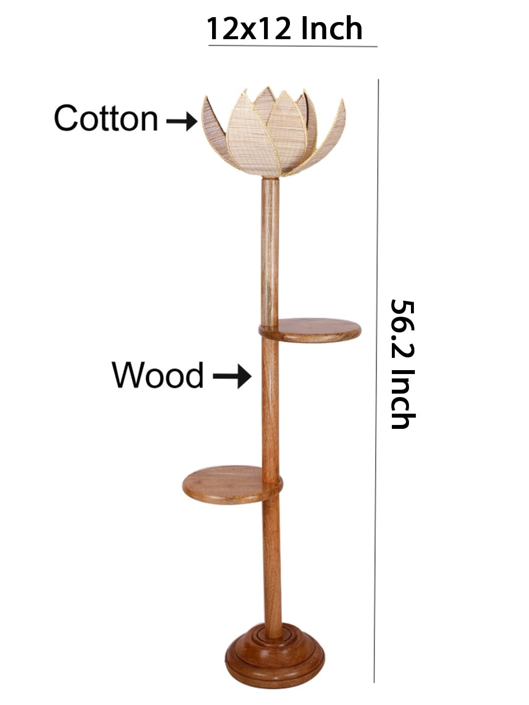 Beige Bamboo Lotus Wooden Floor Shelf lamp -54(12x56 Inches)-