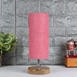 Wood Table lamp with Pink Jute Shade(48)