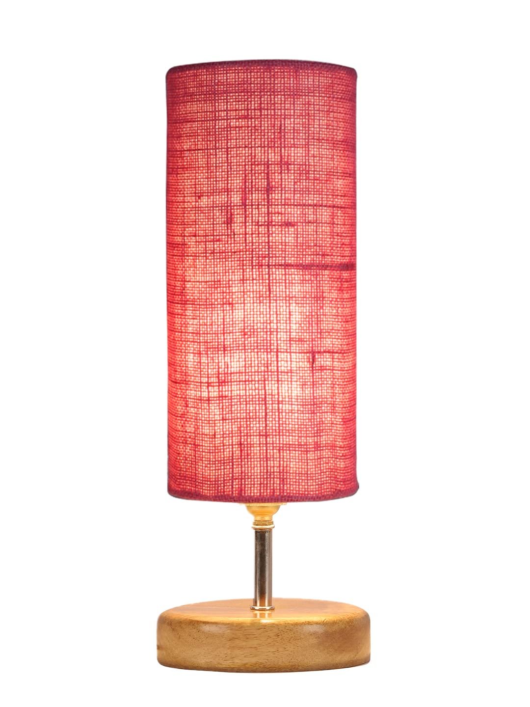 Wood Table lamp with Pink Jute Shade(48)