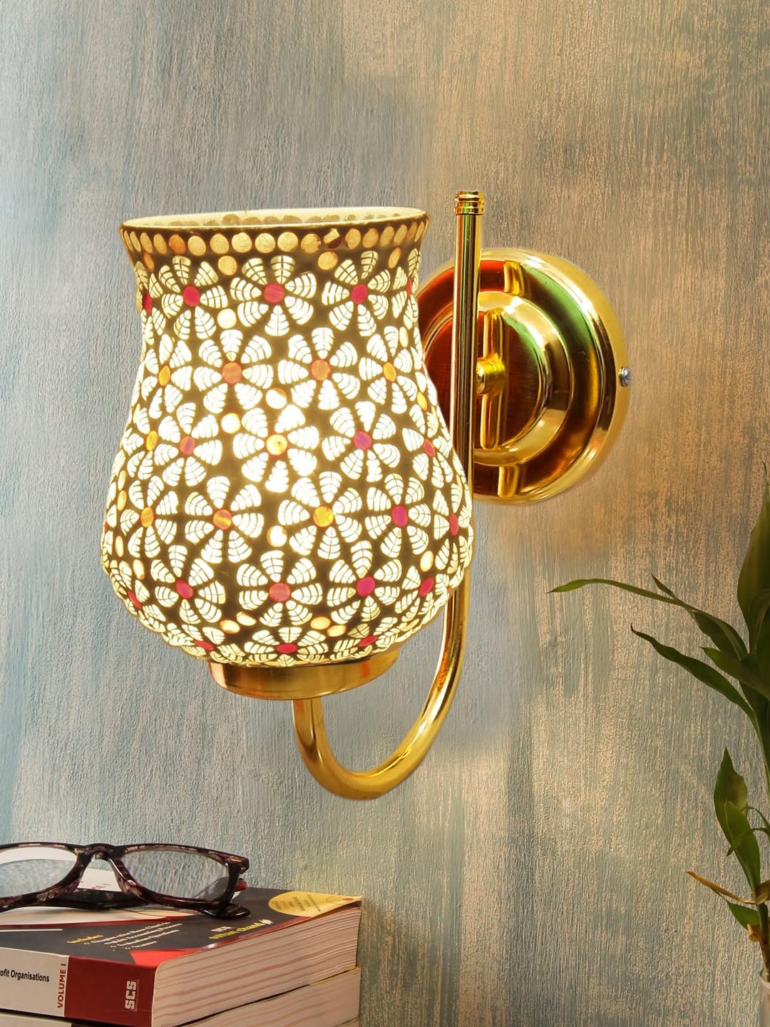 Multicolor Wall Lamp | Elegant Mosaic Glass & Wood Design | Stylish Ambient Light for Home, Office, Living Room, Bedroom, Hallway | Modern Decorative Wall Sconce - Model DBS31