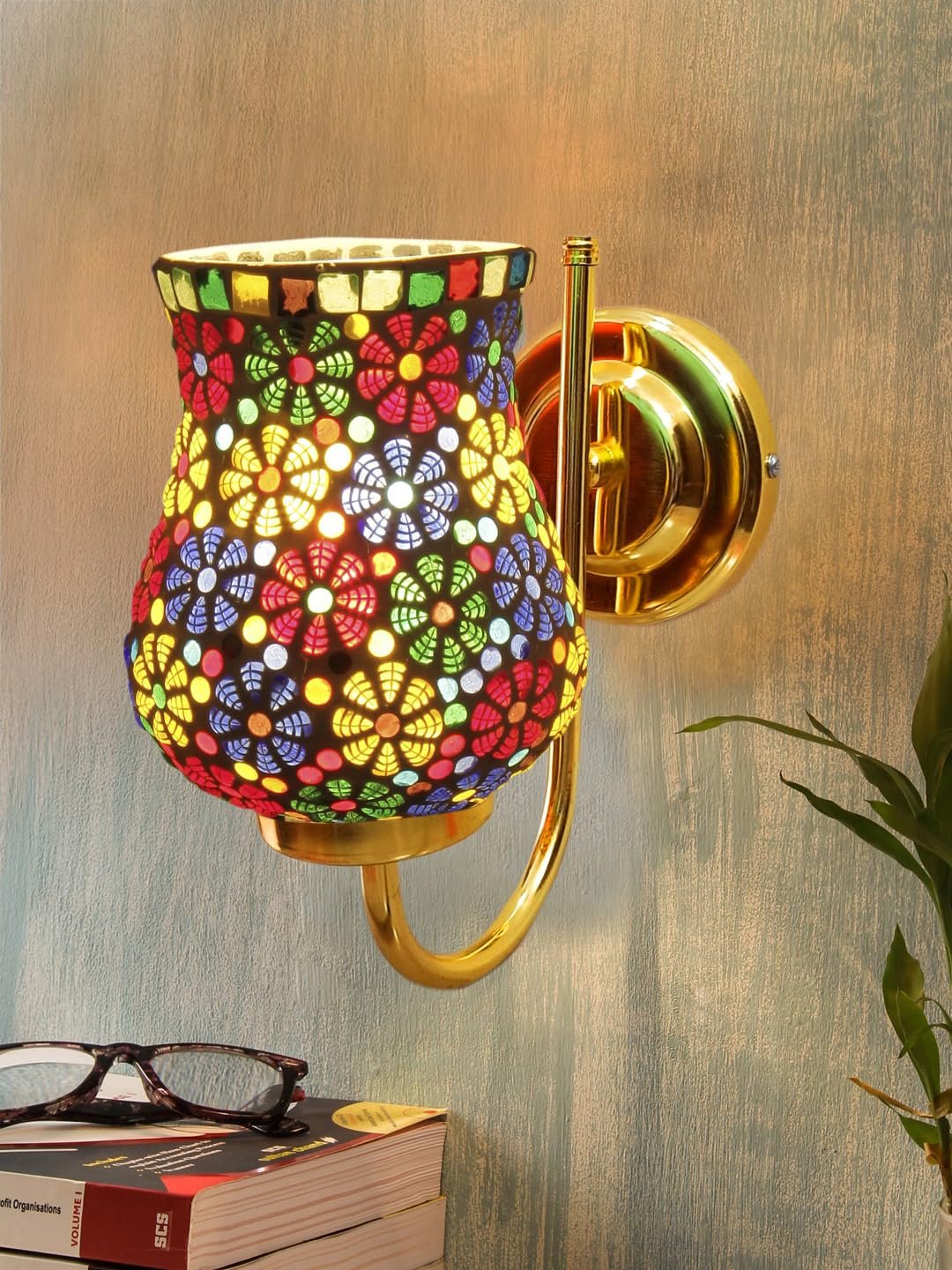 Multicolor Wall Lamp | Elegant Mosaic Glass & Wood Design | Stylish Ambient Light for Home, Office, Living Room, Bedroom, Hallway | Modern Decorative Wall Sconce - Model DBS32