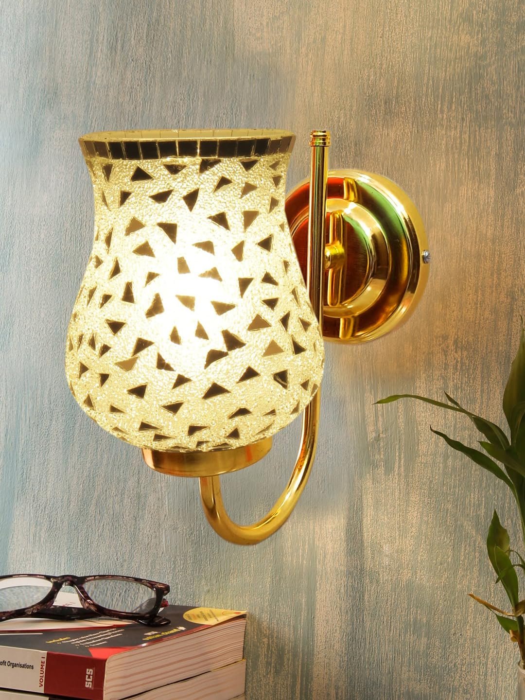 Multicolor Wall Lamp | Elegant Mosaic Glass & Wood Design | Stylish Ambient Light for Home, Office, Living Room, Bedroom, Hallway | Modern Decorative Wall Sconce - Model DBS33