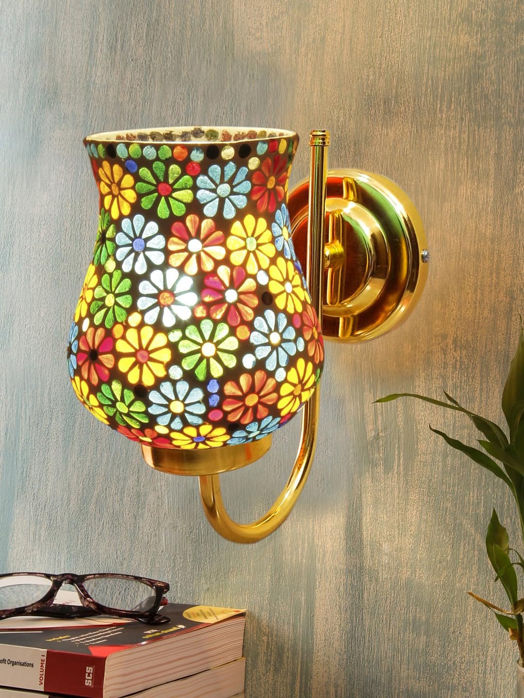 Multicolor Wall Lamp | Elegant Mosaic Glass & Wood Design | Stylish Ambient Light for Home, Office, Living Room, Bedroom, Hallway | Modern Decorative Wall Sconce - Model DBS34