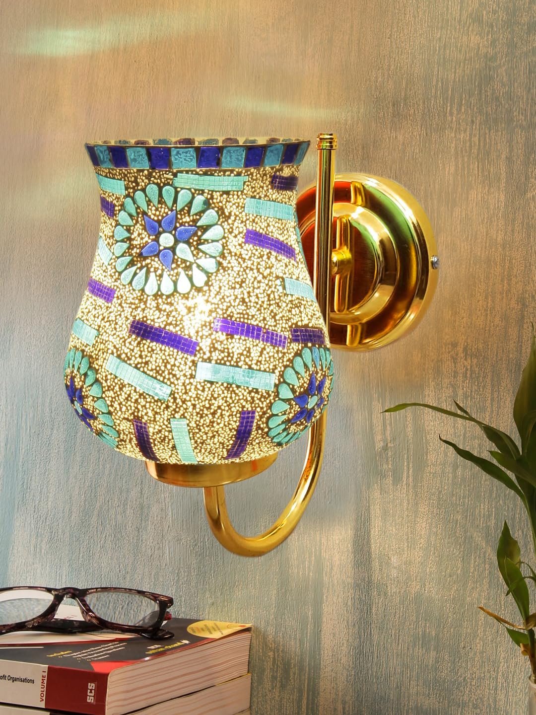 Multicolor Wall Lamp | Elegant Mosaic Glass & Wood Design | Stylish Ambient Light for Home, Office, Living Room, Bedroom, Hallway | Modern Decorative Wall Sconce - Model DBS35