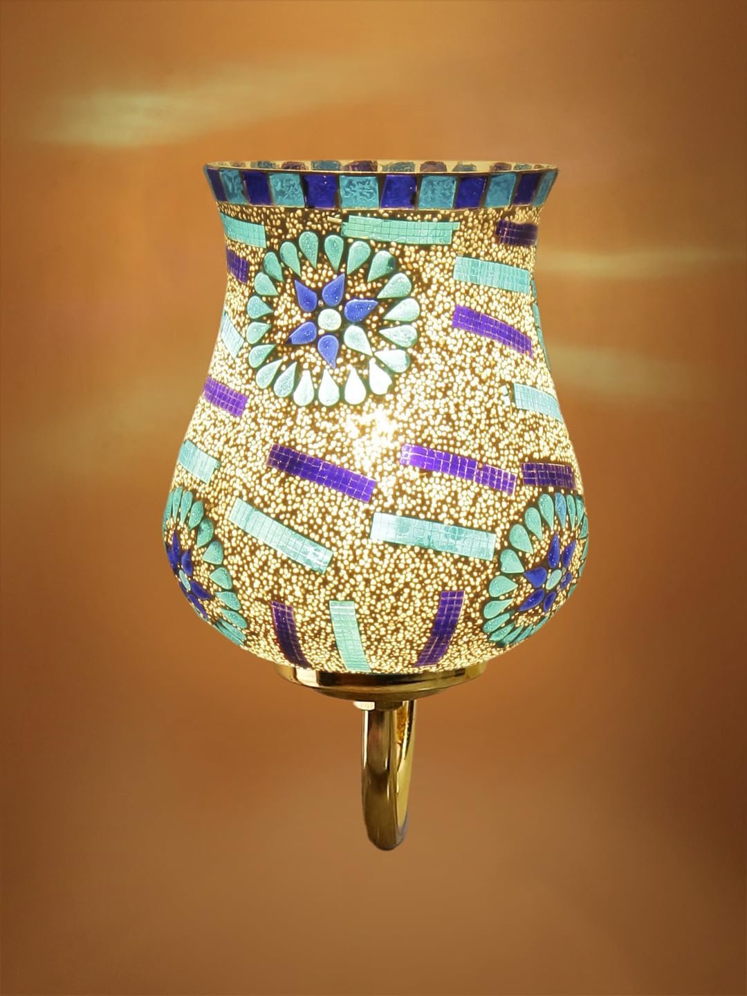 Multicolor Wall Lamp | Elegant Mosaic Glass & Wood Design | Stylish Ambient Light for Home, Office, Living Room, Bedroom, Hallway | Modern Decorative Wall Sconce - Model DBS35