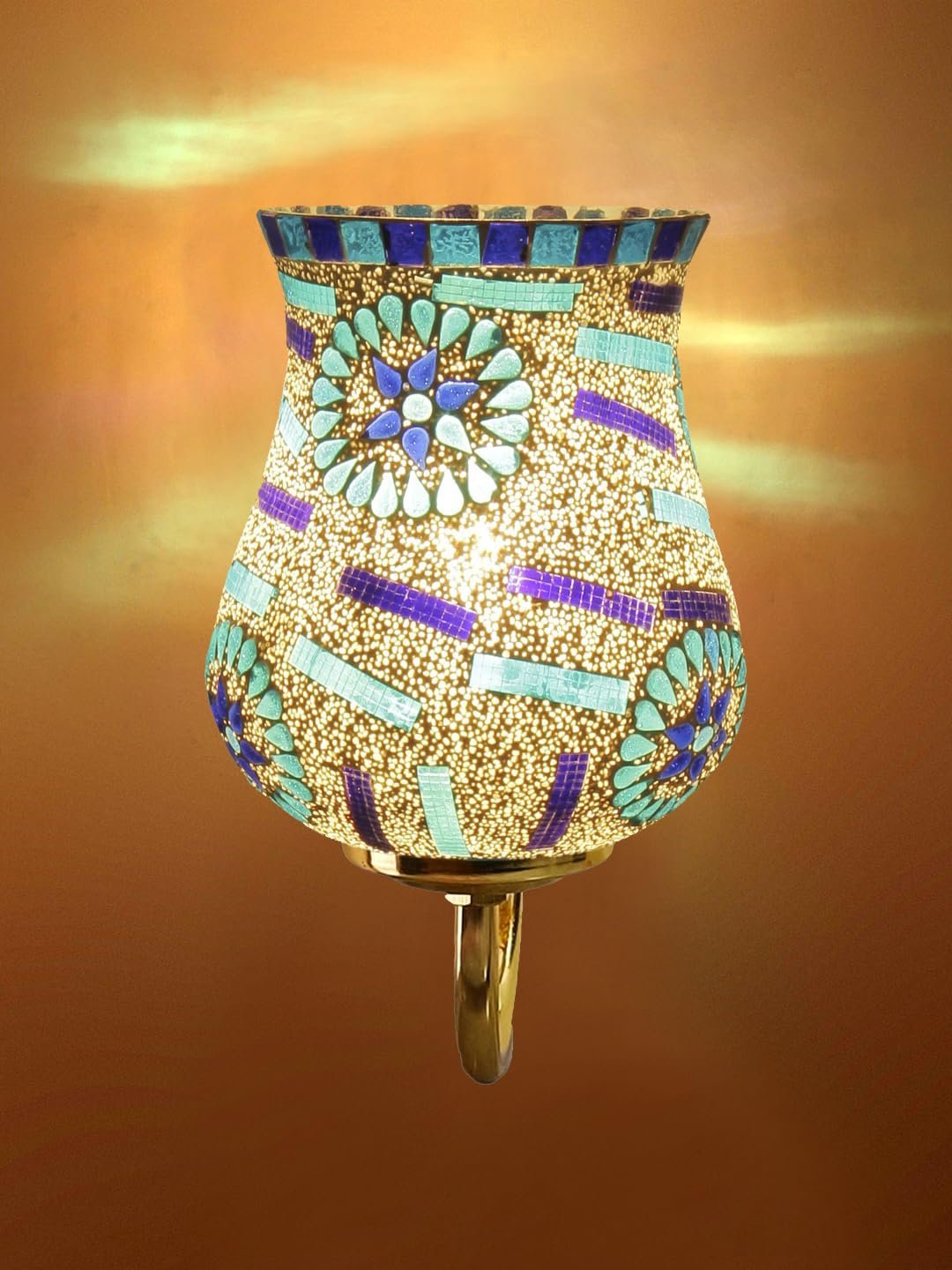 Multicolor Wall Lamp | Elegant Mosaic Glass & Wood Design | Stylish Ambient Light for Home, Office, Living Room, Bedroom, Hallway | Modern Decorative Wall Sconce - Model DBS35
