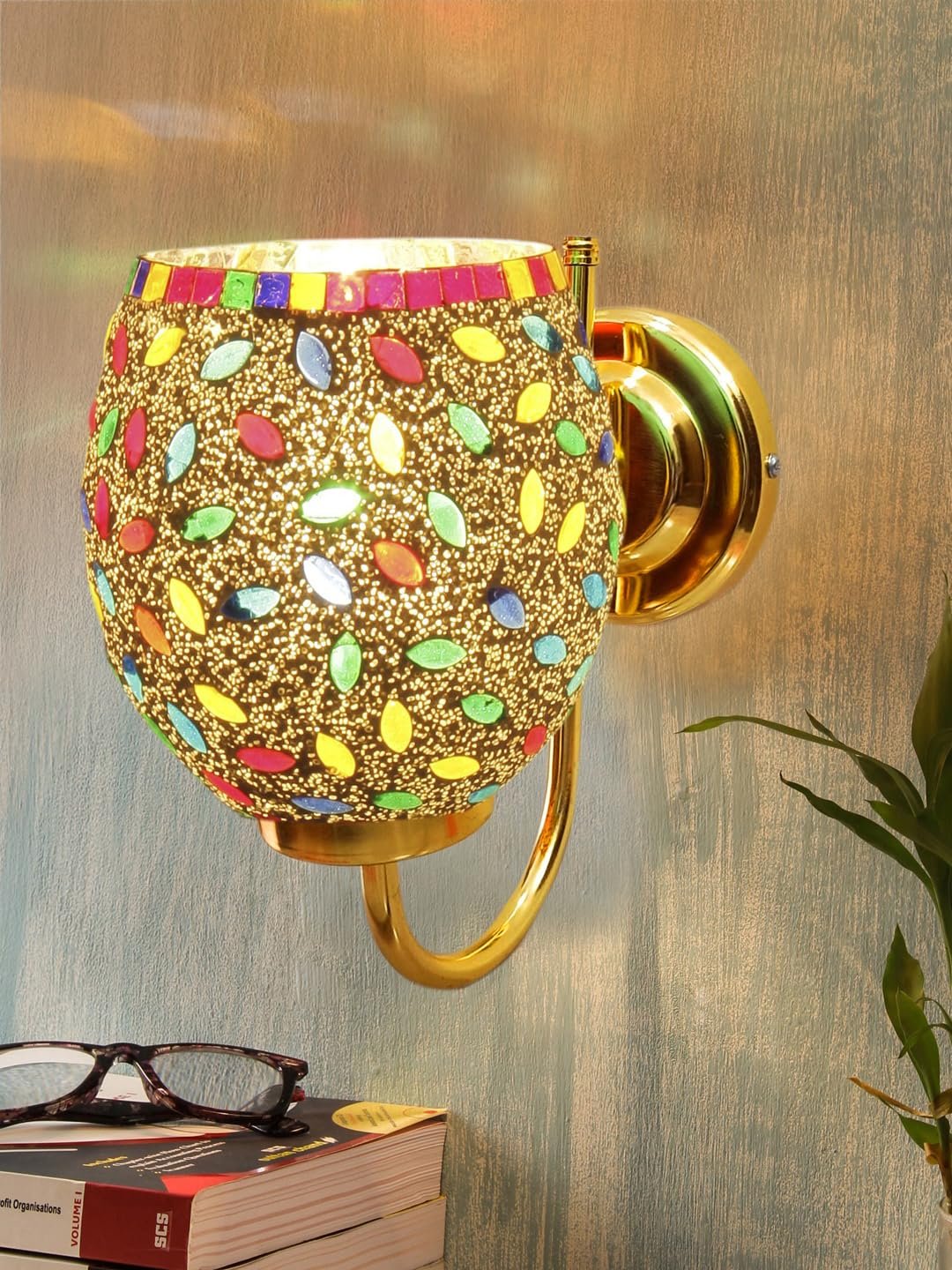 Multicolor Wall Lamp | Elegant Mosaic Glass & Wood Design | Stylish Ambient Light for Home, Office, Living Room, Bedroom, Hallway | Modern Decorative Wall Sconce - Model DBS36