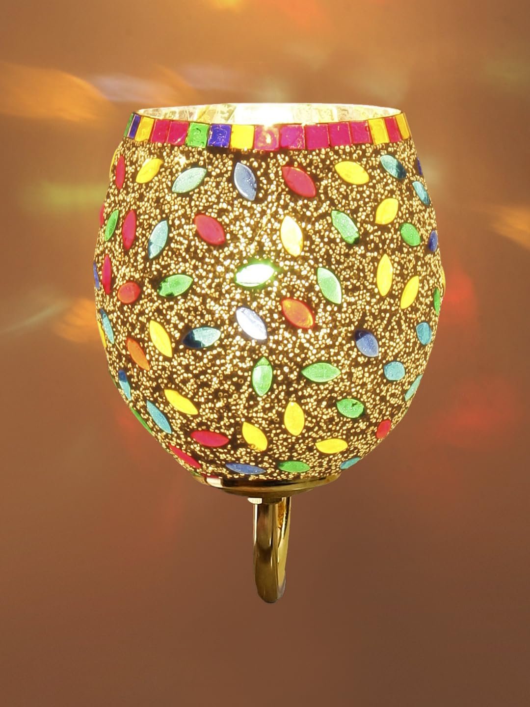 Multicolor Wall Lamp | Elegant Mosaic Glass & Wood Design | Stylish Ambient Light for Home, Office, Living Room, Bedroom, Hallway | Modern Decorative Wall Sconce - Model DBS36