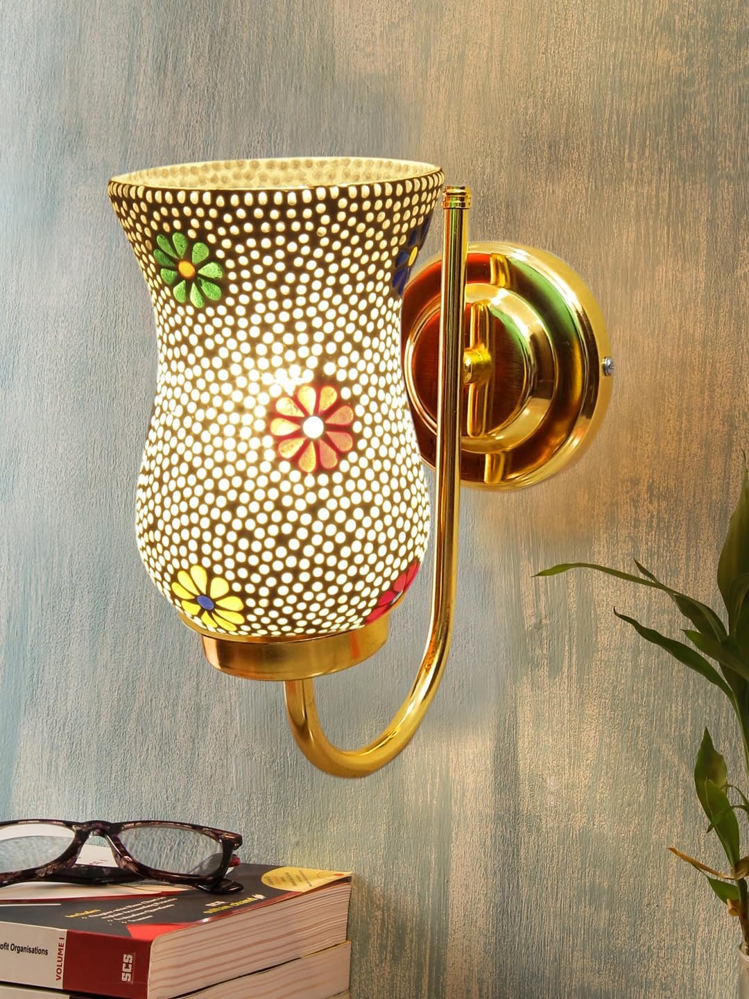 Multicolor Wall Lamp | Elegant Mosaic Glass & Wood Design | Stylish Ambient Light for Home, Office, Living Room, Bedroom, Hallway | Modern Decorative Wall Sconce - Model DBS37