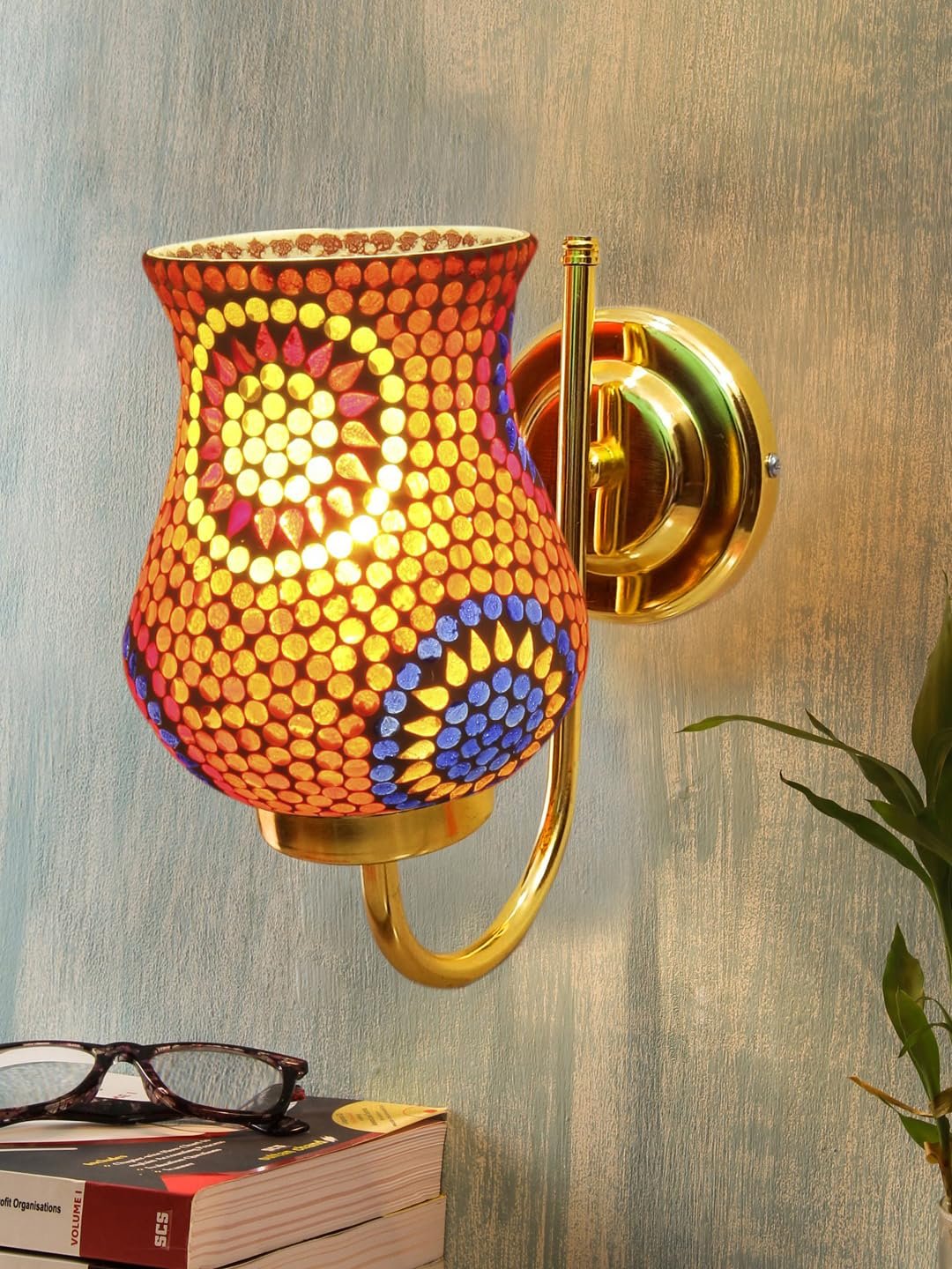 Multicolor Wall Lamp | Elegant Mosaic Glass & Wood Design | Stylish Ambient Light for Home, Office, Living Room, Bedroom, Hallway | Modern Decorative Wall Sconce - Model DBS38