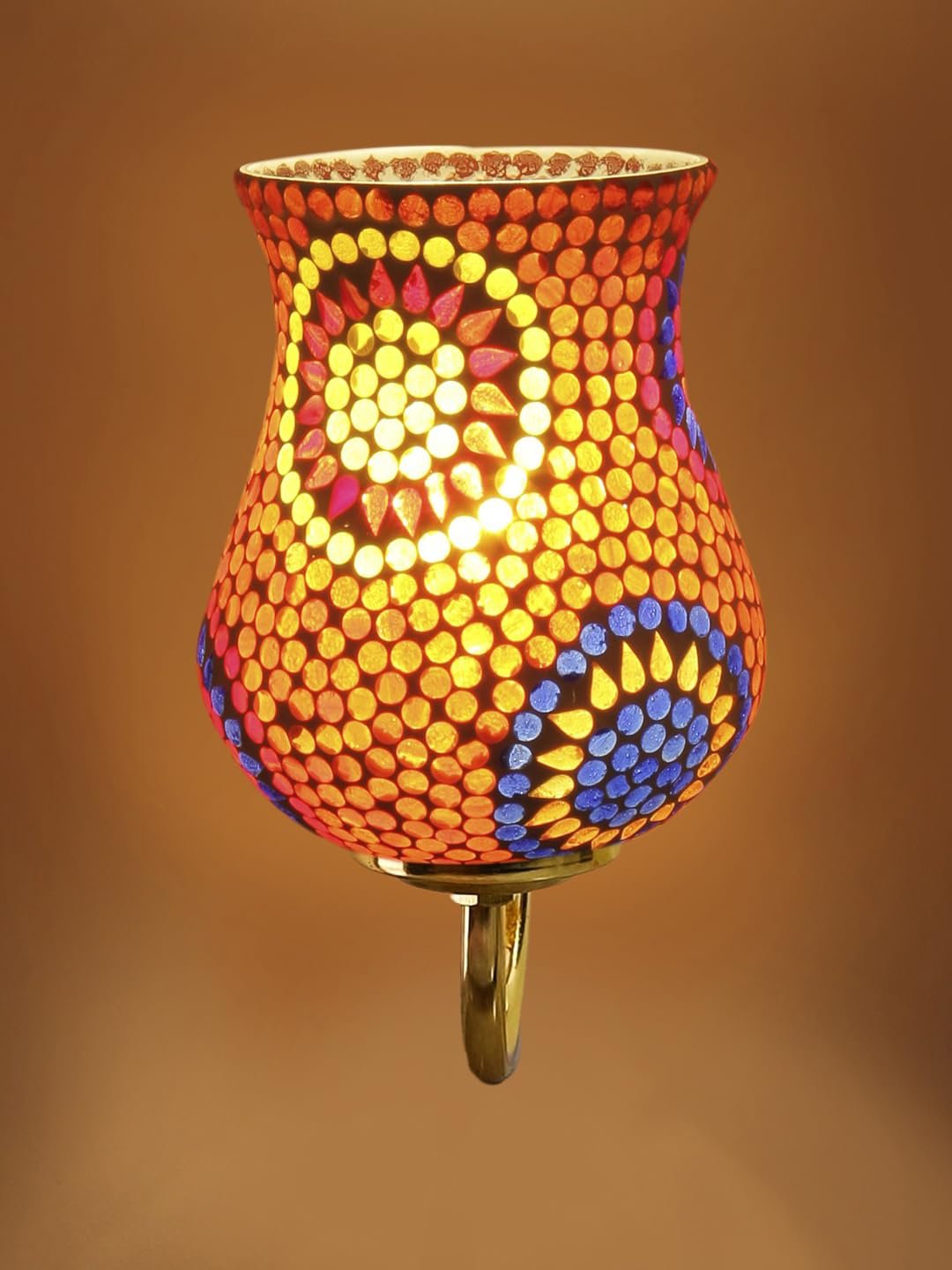 Multicolor Wall Lamp | Elegant Mosaic Glass & Wood Design | Stylish Ambient Light for Home, Office, Living Room, Bedroom, Hallway | Modern Decorative Wall Sconce - Model DBS38