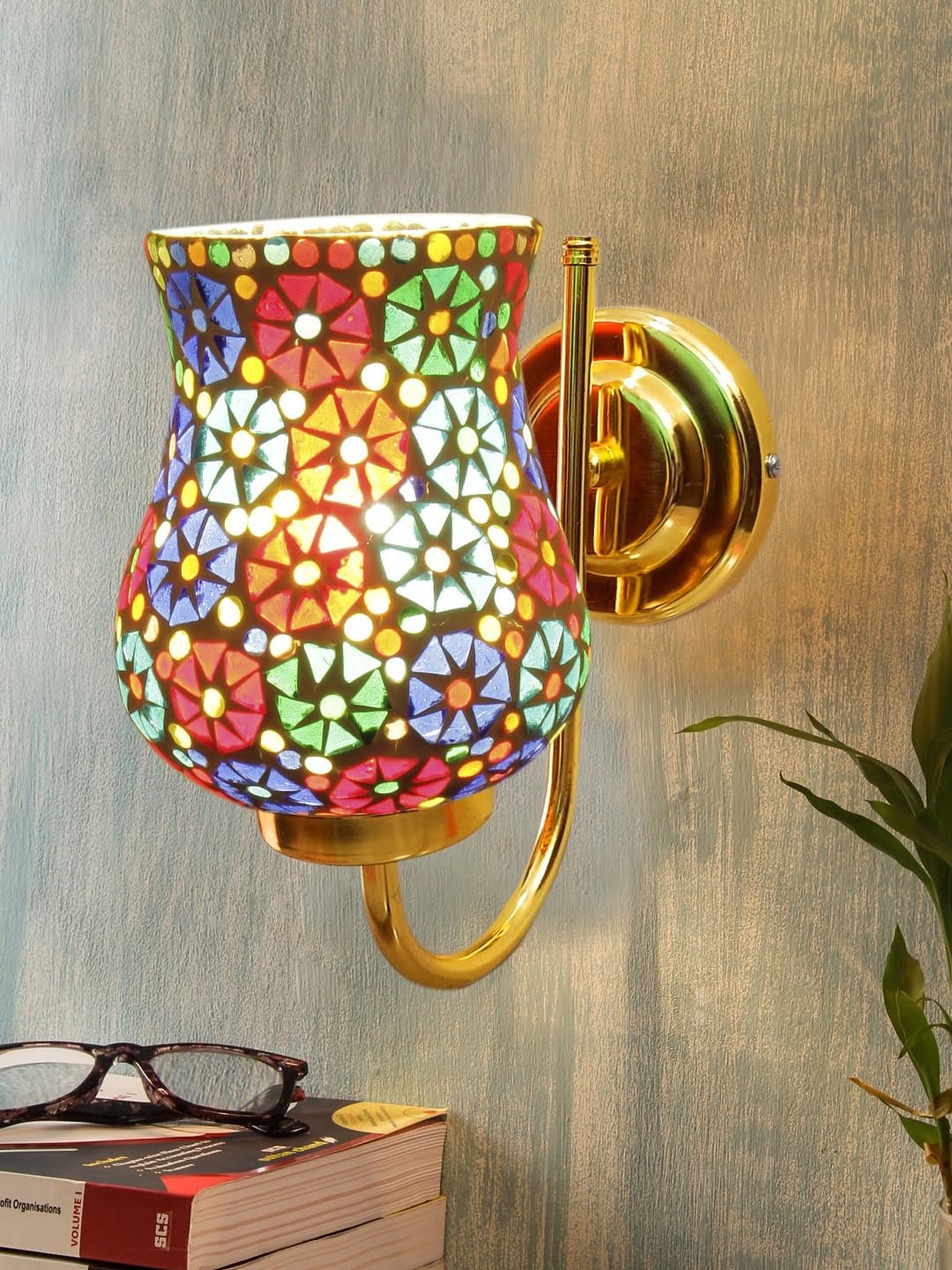 Multicolor Wall Lamp | Elegant Mosaic Glass & Wood Design | Stylish Ambient Light for Home, Office, Living Room, Bedroom, Hallway | Modern Decorative Wall Sconce - Model DBS41