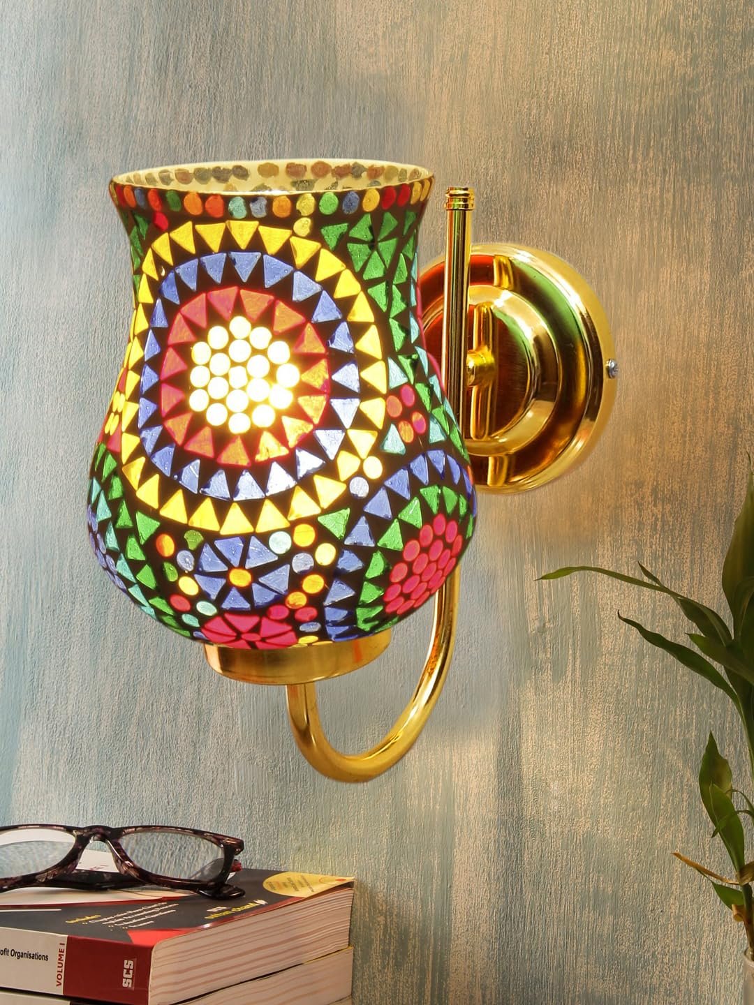 Multicolor Wall Lamp | Elegant Mosaic Glass & Wood Design | Stylish Ambient Light for Home, Office, Living Room, Bedroom, Hallway | Modern Decorative Wall Sconce - Model DBS42