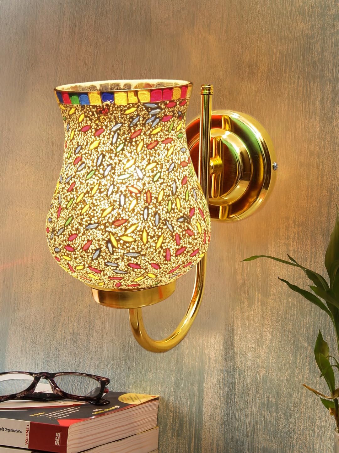 Multicolor Wall Lamp | Elegant Mosaic Glass & Wood Design | Stylish Ambient Light for Home, Office, Living Room, Bedroom, Hallway | Modern Decorative Wall Sconce - Model DBS43