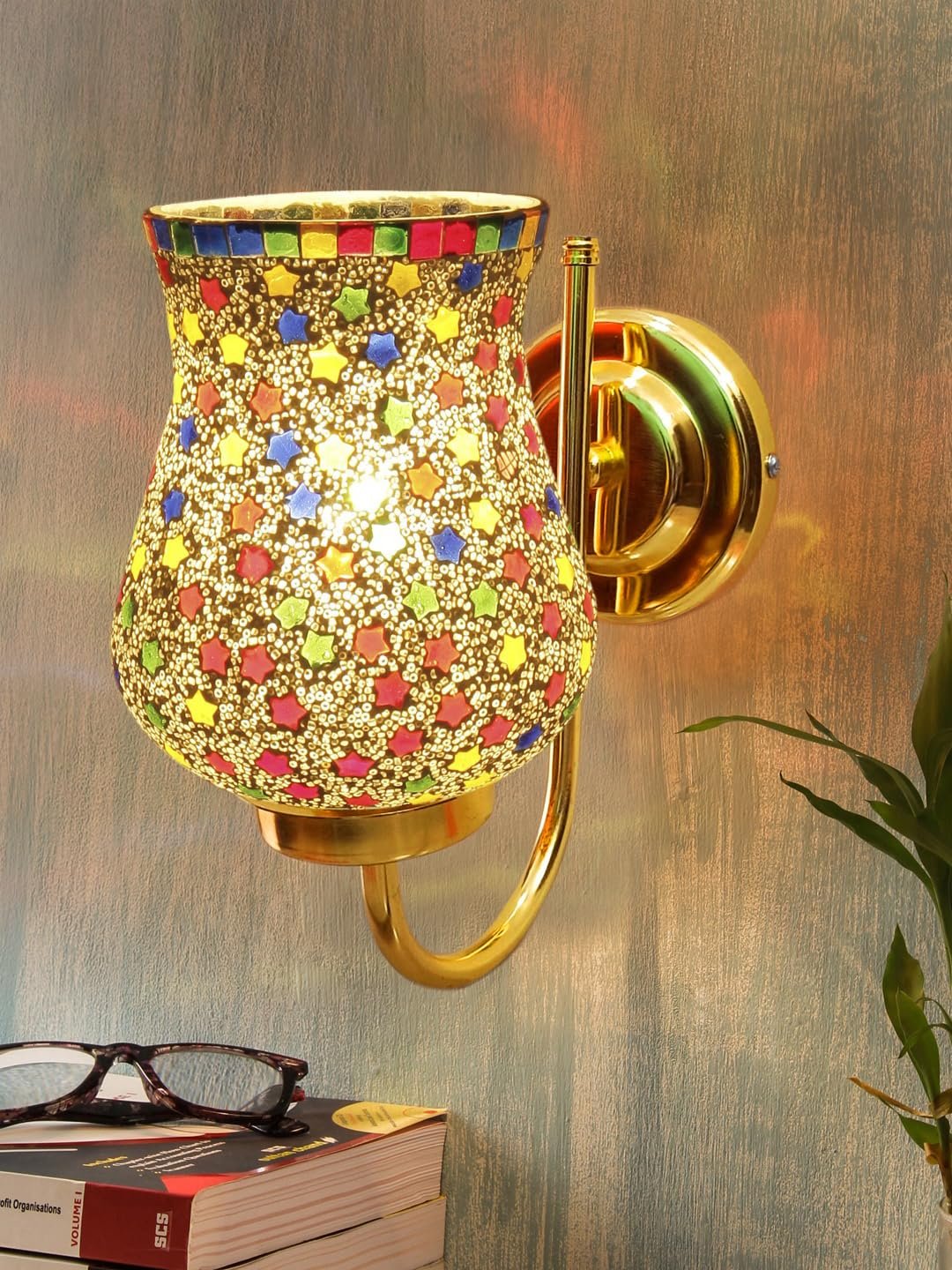 Multicolor Wall Lamp | Elegant Mosaic Glass & Wood Design | Stylish Ambient Light for Home, Office, Living Room, Bedroom, Hallway | Modern Decorative Wall Sconce - Model DBS44
