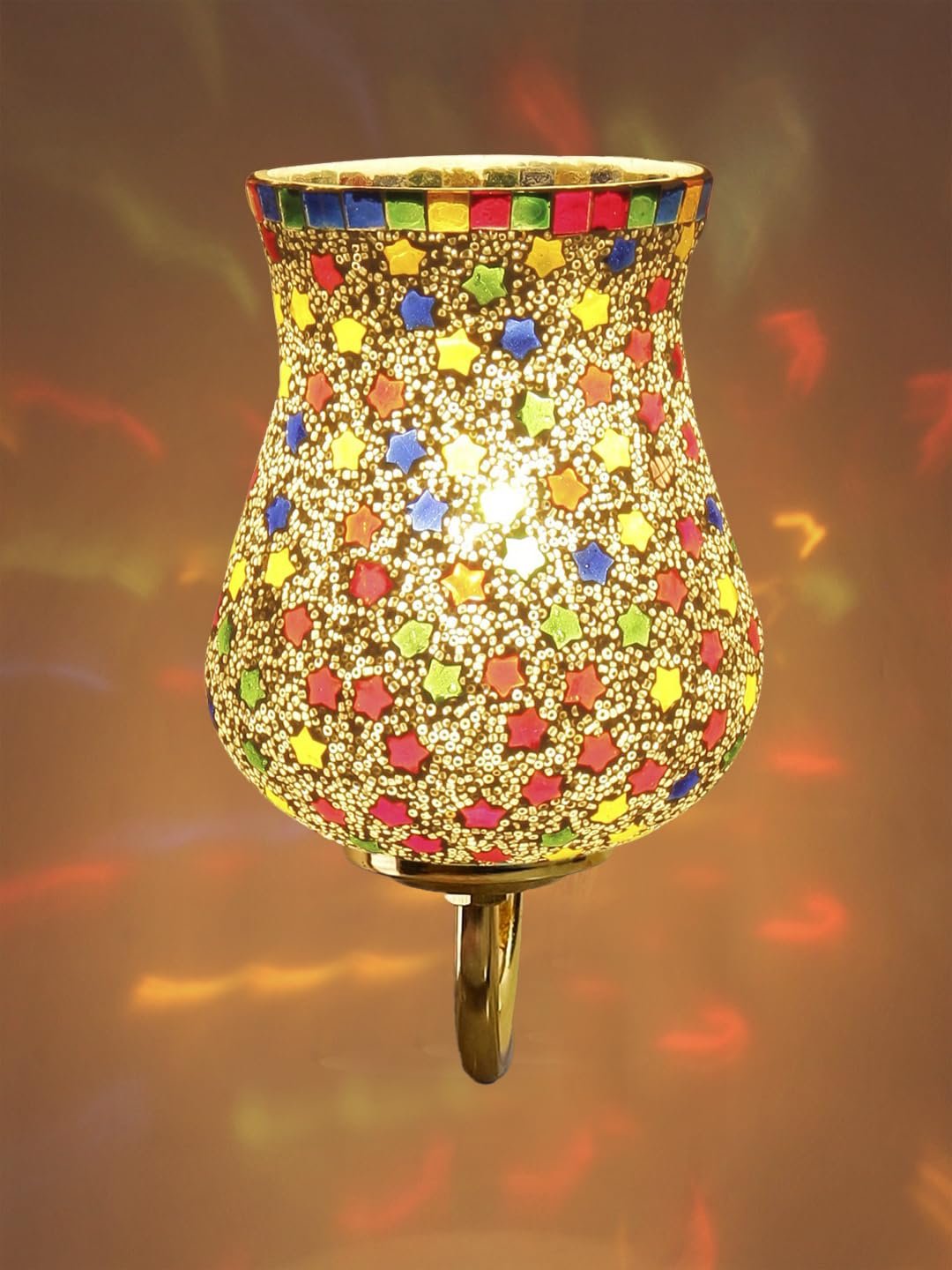 Multicolor Wall Lamp | Elegant Mosaic Glass & Wood Design | Stylish Ambient Light for Home, Office, Living Room, Bedroom, Hallway | Modern Decorative Wall Sconce - Model DBS44