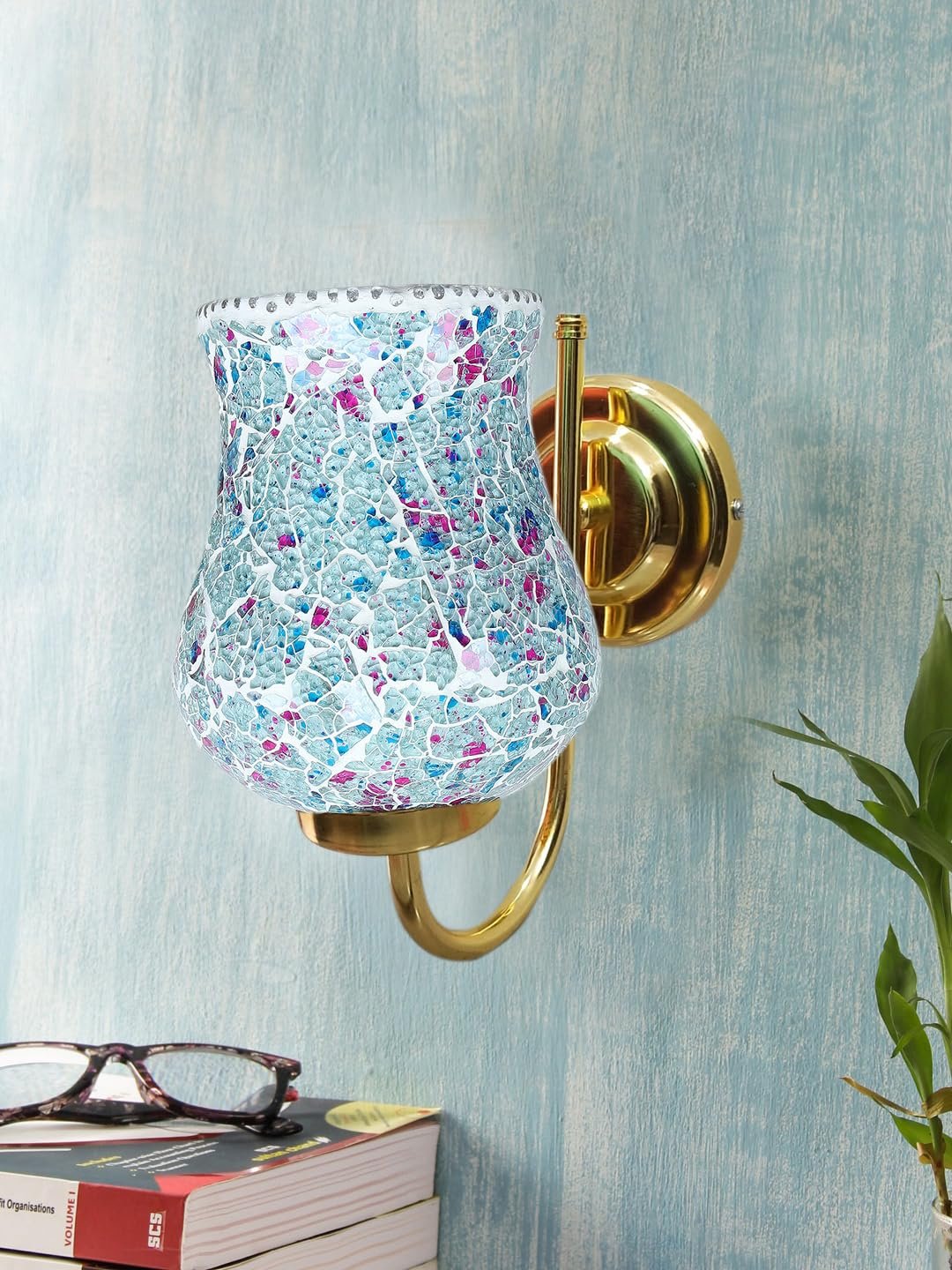 Multicolor Wall Lamp | Elegant Mosaic Glass & Wood Design | Stylish Ambient Light for Home, Office, Living Room, Bedroom, Hallway | Modern Decorative Wall Sconce - Model DBS45