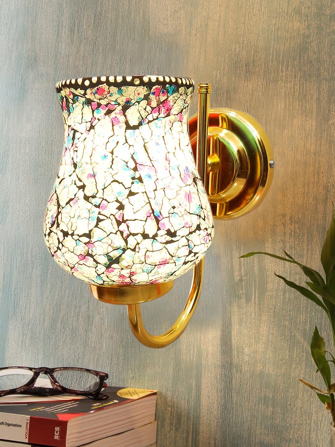 Multicolor Wall Lamp | Elegant Mosaic Glass & Wood Design | Stylish Ambient Light for Home, Office, Living Room, Bedroom, Hallway | Modern Decorative Wall Sconce - Model DBS45