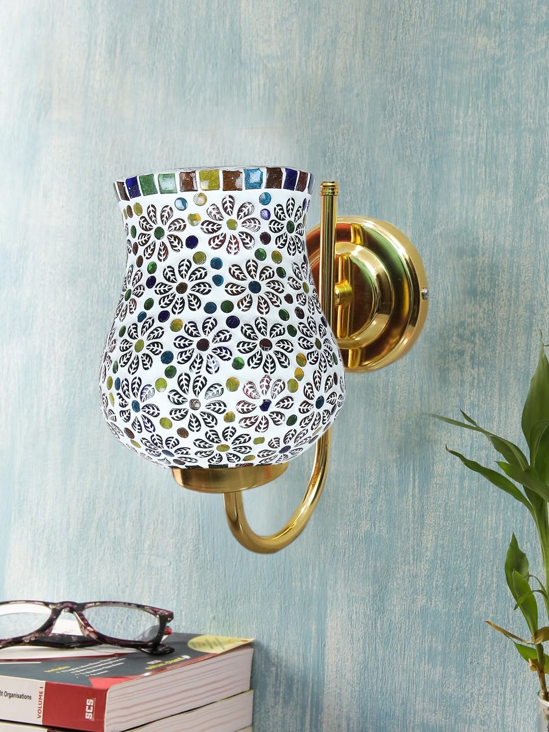 Multicolor Wall Lamp | Elegant Mosaic Glass & Wood Design | Stylish Ambient Light for Home, Office, Living Room, Bedroom, Hallway | Modern Decorative Wall Sconce - Model DBS46