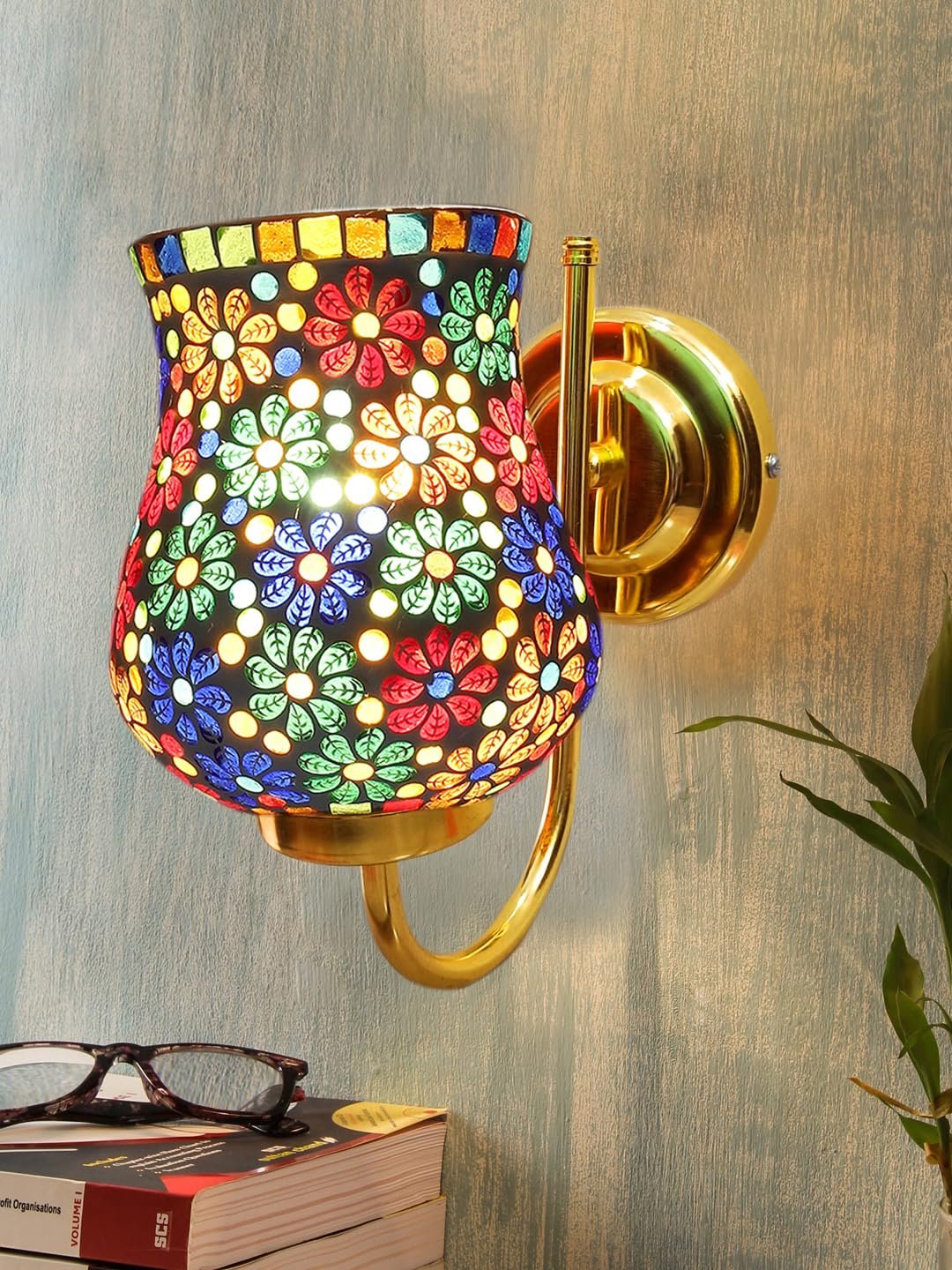 Multicolor Wall Lamp | Elegant Mosaic Glass & Wood Design | Stylish Ambient Light for Home, Office, Living Room, Bedroom, Hallway | Modern Decorative Wall Sconce - Model DBS46