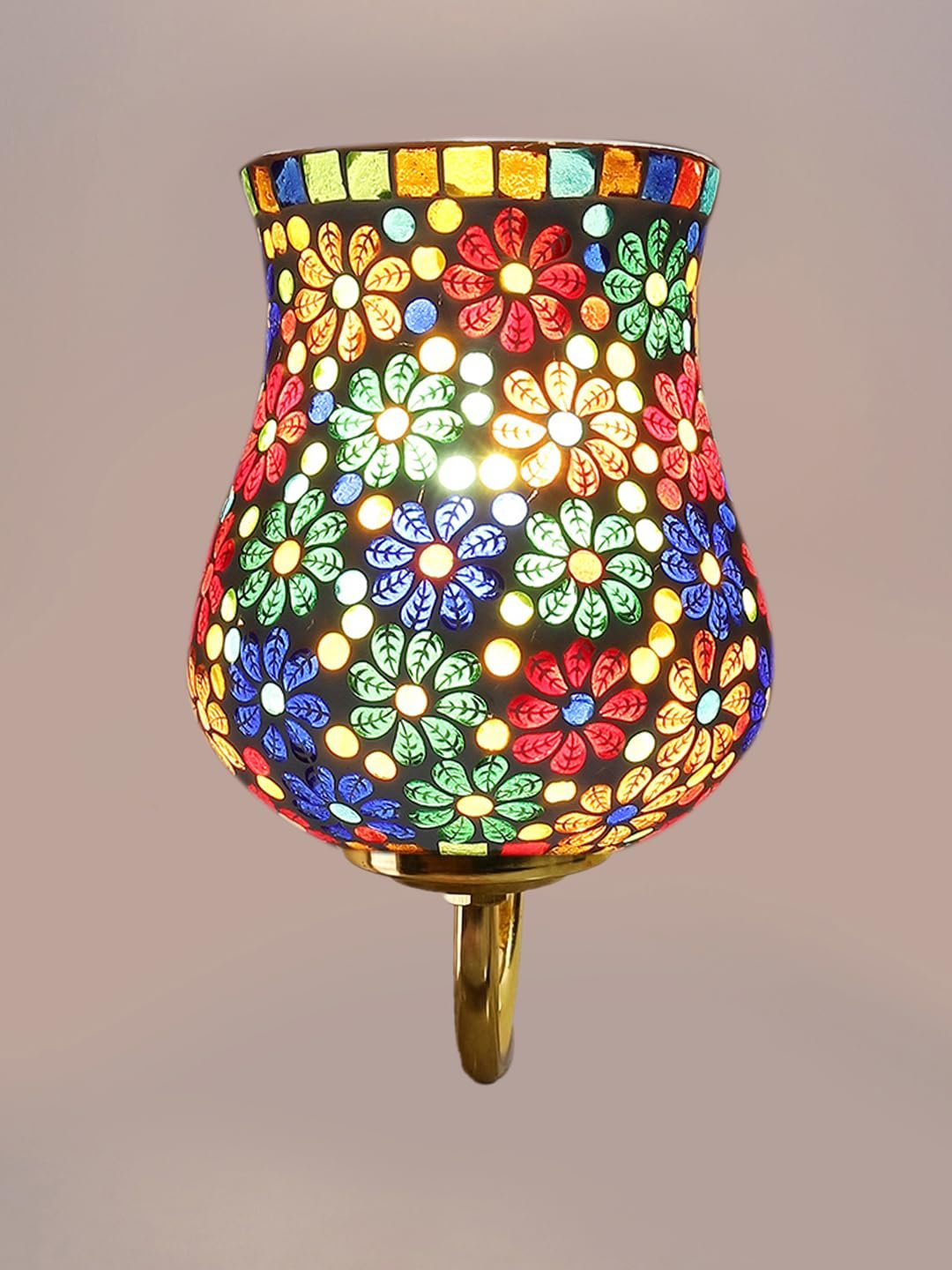 Multicolor Wall Lamp | Elegant Mosaic Glass & Wood Design | Stylish Ambient Light for Home, Office, Living Room, Bedroom, Hallway | Modern Decorative Wall Sconce - Model DBS46