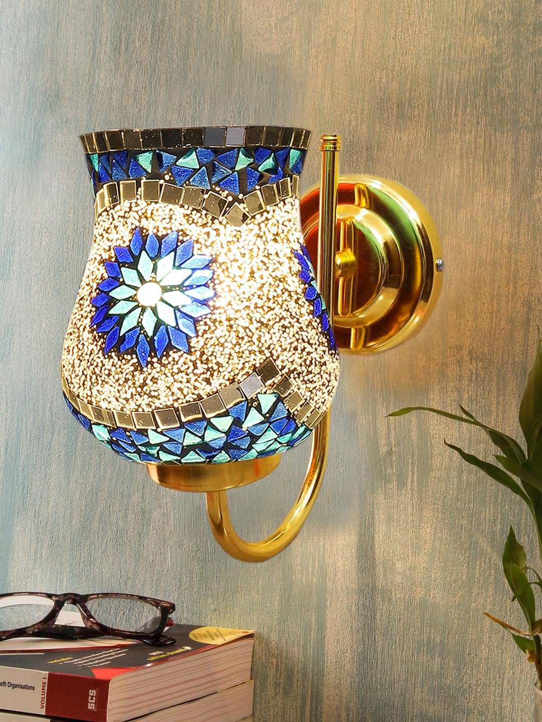 Multicolor Wall Lamp | Elegant Mosaic Glass & Wood Design | Stylish Ambient Light for Home, Office, Living Room, Bedroom, Hallway | Modern Decorative Wall Sconce - Model DBS47
